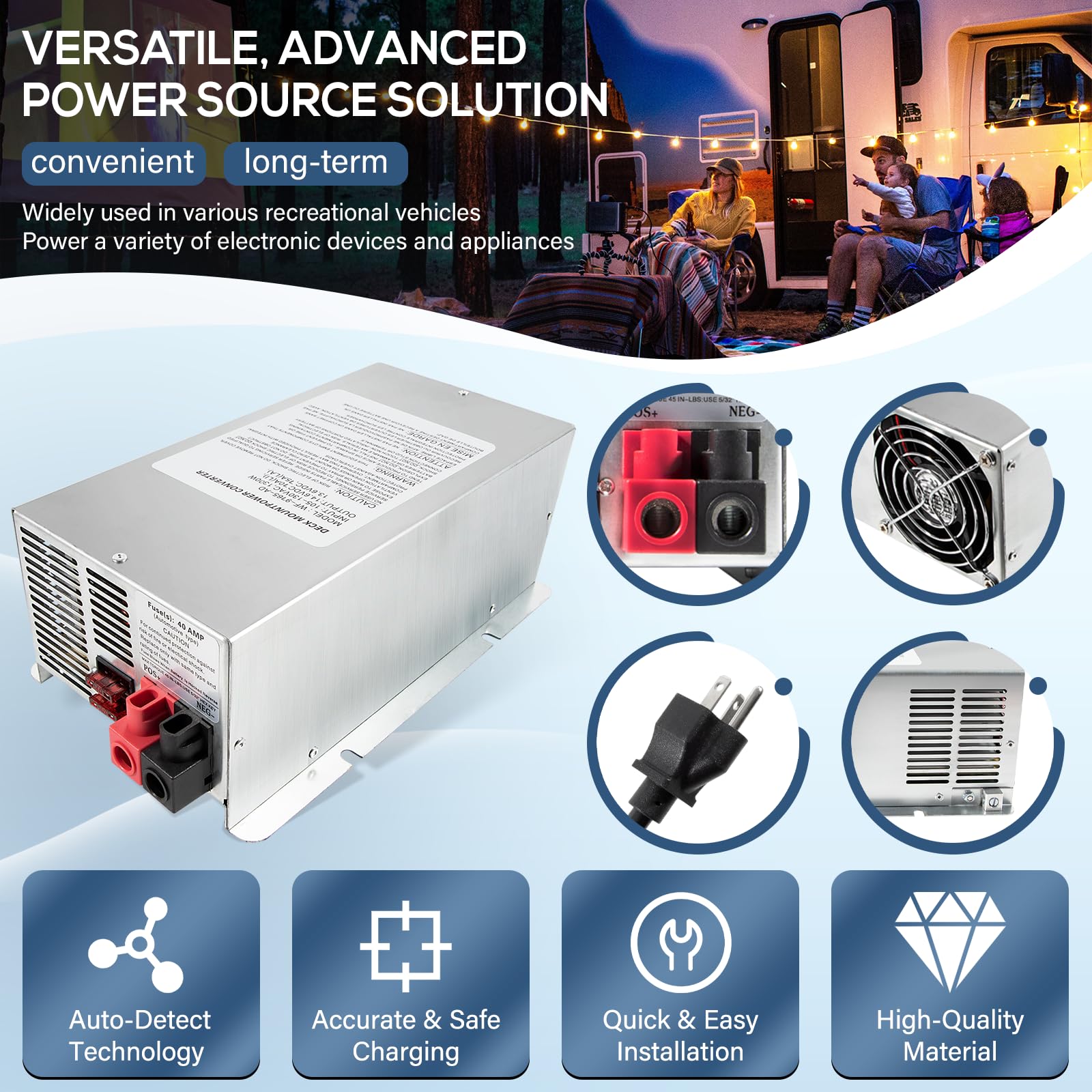 WF-9875 75 Amp RV Power Converter Charger - Replacement for WF-9800 Series (WF-9875-AD-CB, WF-9875-MBA) - Deck Mount Power Supply for RV Trailers & Campers - Perfect for Off-Grid Living & Boondocking
