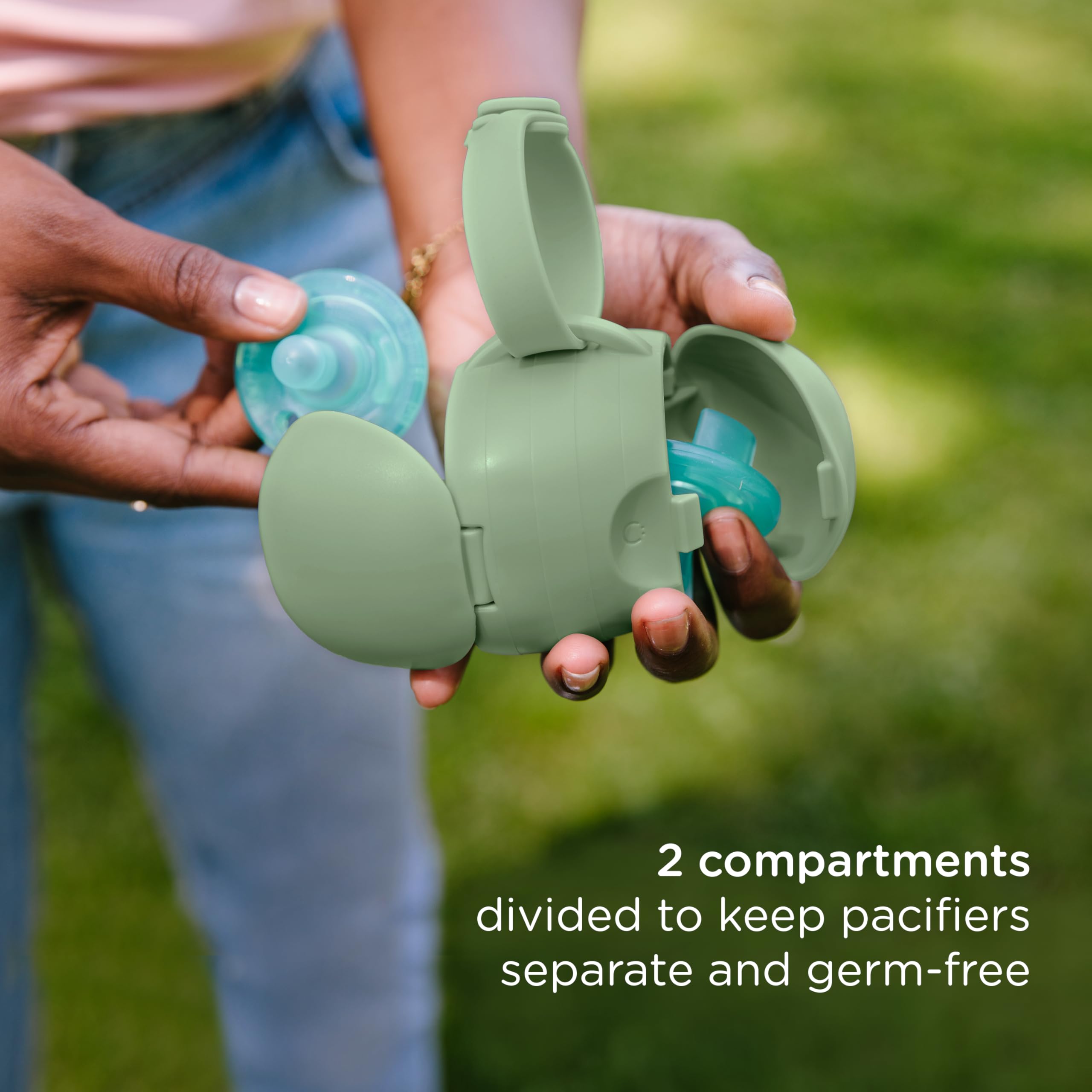 Ubbi On-The-Go Dual Pacifier Holder - Keep Baby's Pacifiers Clean & Organized - Portable Travel Essential for Diaper Bags - Must-Have Newborn Accessory in Sage Green - Perfect for Strollers, Car Seats & Baby Carriers