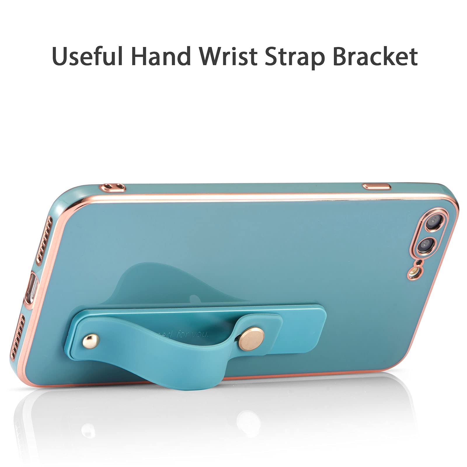 EYZUTAK Slim Shockproof Silicone TPU Case for iPhone 7 Plus & iPhone 8 Plus - Electroplated Design with Wristband, Kickstand & Finger Holder Strap (Gray) | Perfect for Workouts, Travel & Everyday Protection