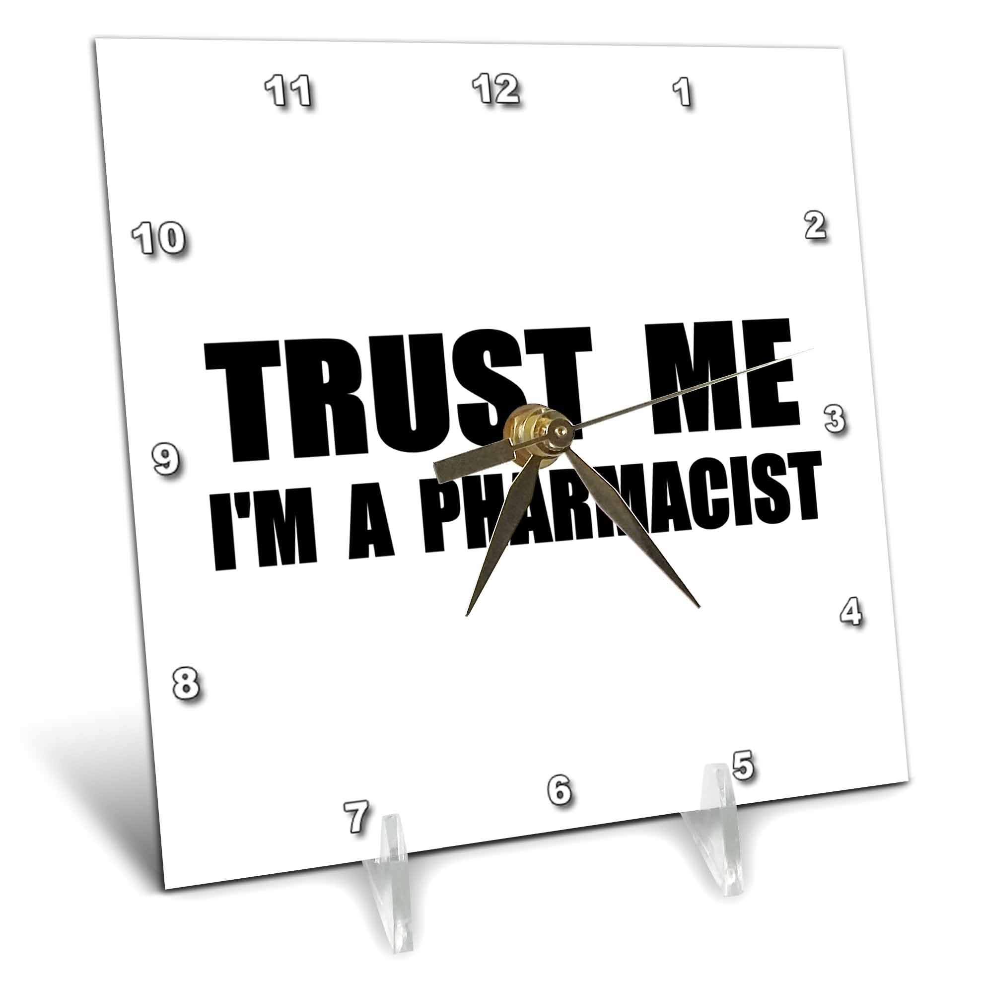 Funny Pharmacist Desk Clock - 3D Rose 'Trust Me I'm a Pharmacist' Pharmacy Humor Gift, 6x6 Inch - Perfect for Office Decor, White Coat Ceremony, or Medical Graduation Present