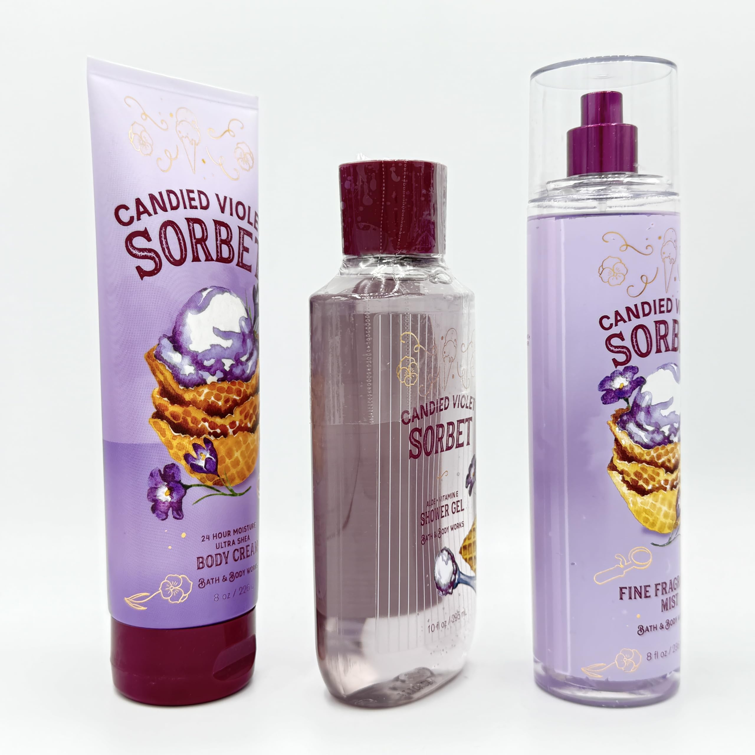Candied Violet Sorbet 3-Piece Bath & Body Gift Set - Ultra Moisturizing Shea Body Cream, Luxurious Shower Gel & Refreshing Fragrance Mist | Perfect for Spa Day, Self-Care Routine & Romantic Gifts