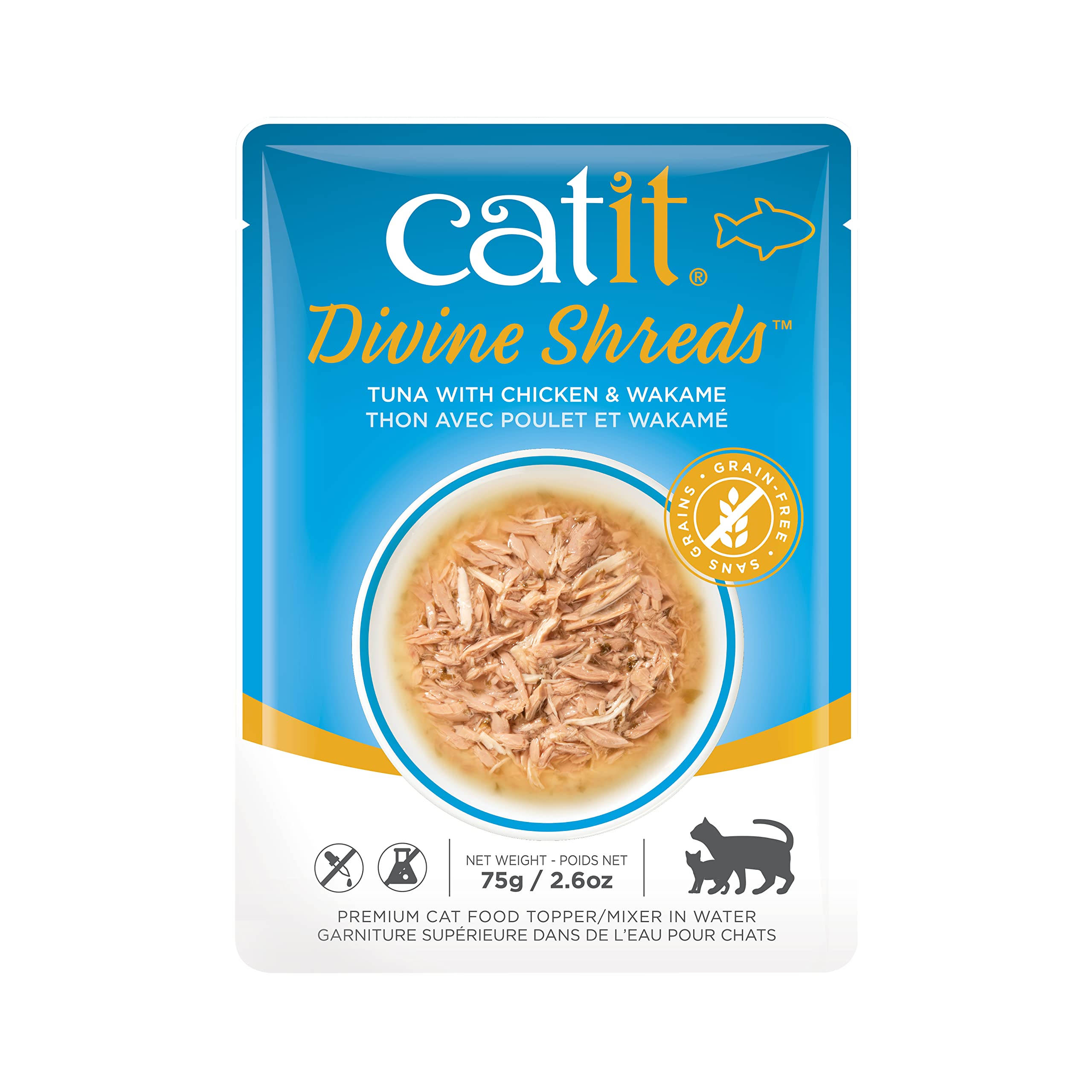 Premium Cat Food Topper - Catit Divine Shreds Tuna with Chicken & Wakame for Cats | High Protein Meal Enhancer | Perfect for Picky Eaters & Digestive Health | Use as Topper or Mixer for Dry or Wet Cat Food