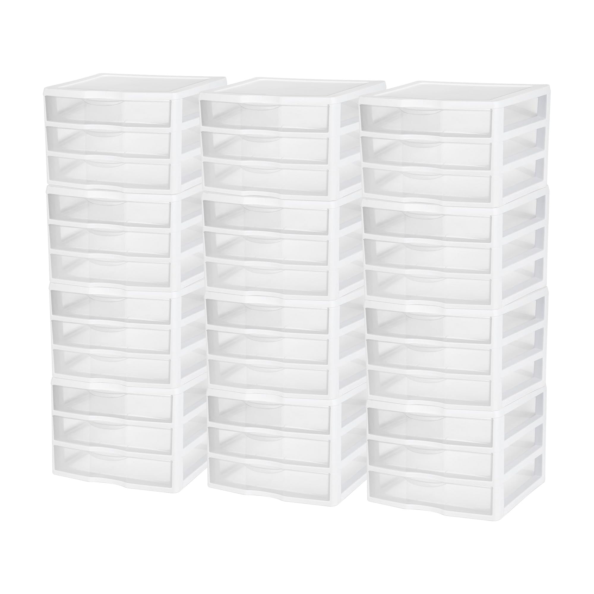 Sterilite 12-Pack 3 Drawer Desk Organizer for Office Supplies - White Plastic Storage Bins for Stationery, Pens & Small Items - Perfect for Home Office, School & Workspace Organization