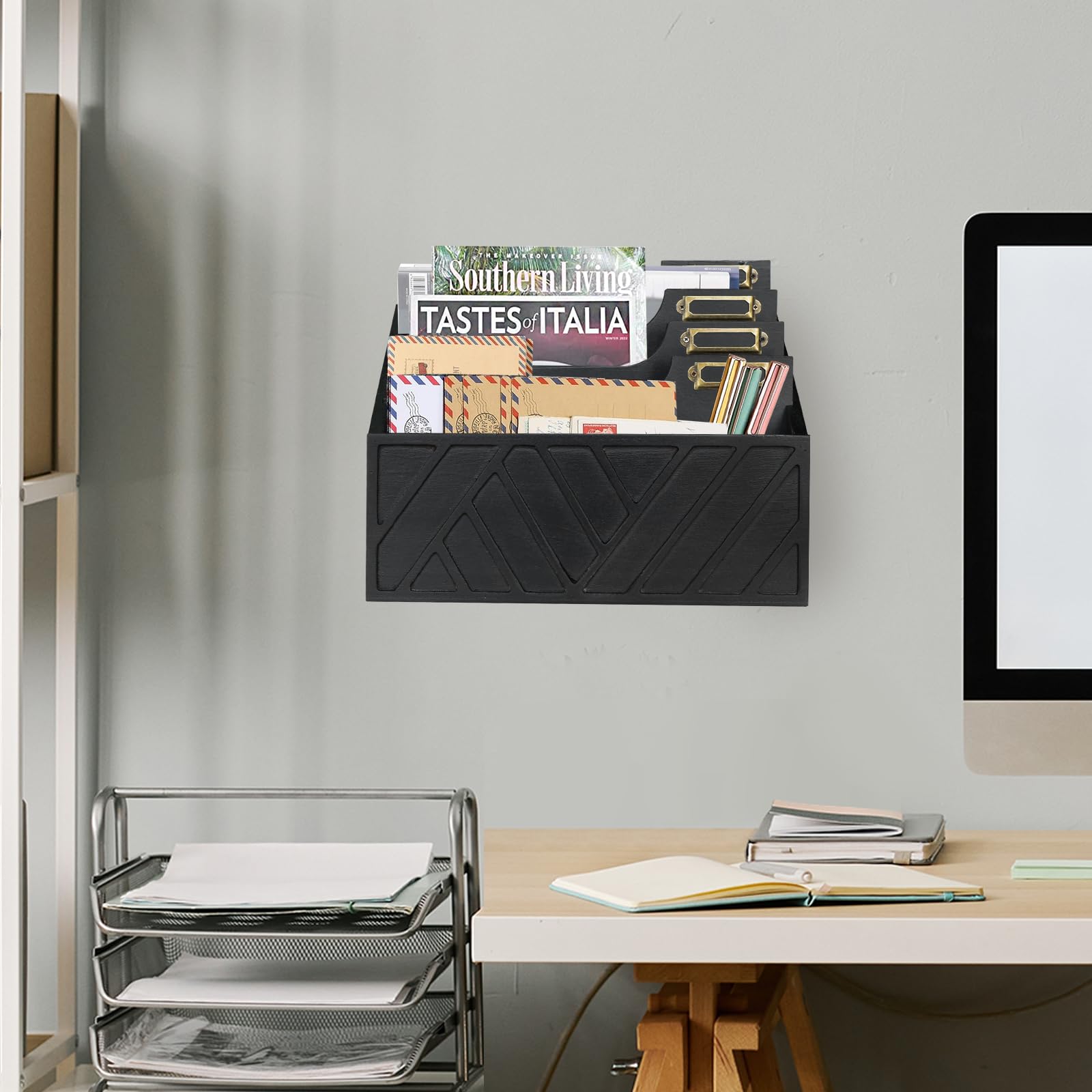 Rustic Wooden Mail Organizer & Letter Sorter for Desk - White Countertop File Holder for Office, Home, or Workspace | Perfect for Organizing Letters, Papers, Folders & Office Supplies