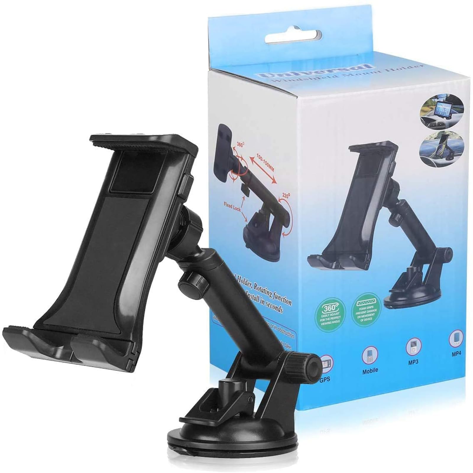 Universal 2-in-1 Car Phone Holder - Super Stable Dashboard & Windshield Mount with 360° Rotation for Smartphones, GPS & Tablets (4.5-11 inch) | Perfect for Commuting, Road Trips & Navigation