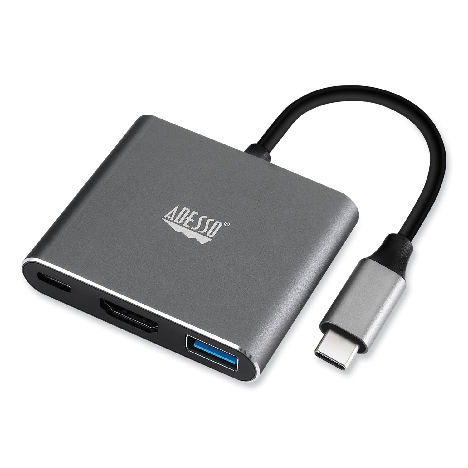 Adesso 3-in-1 USB C Docking Station with HDMI, USB C & USB 3.0 Ports, TAA Compliant, Power Delivery - Black/Gray for Home Office, Business Travel & Remote Work