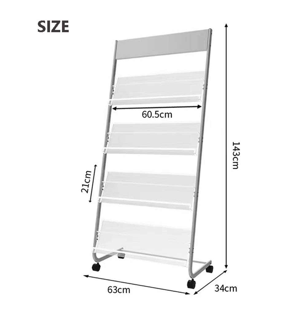 Floor Standing Magazine Rack - 4 Pocket Metal Storage Holder for Home Office, Books & Newspapers (Silver) | Perfect for Living Room, Bedroom & Office Organization