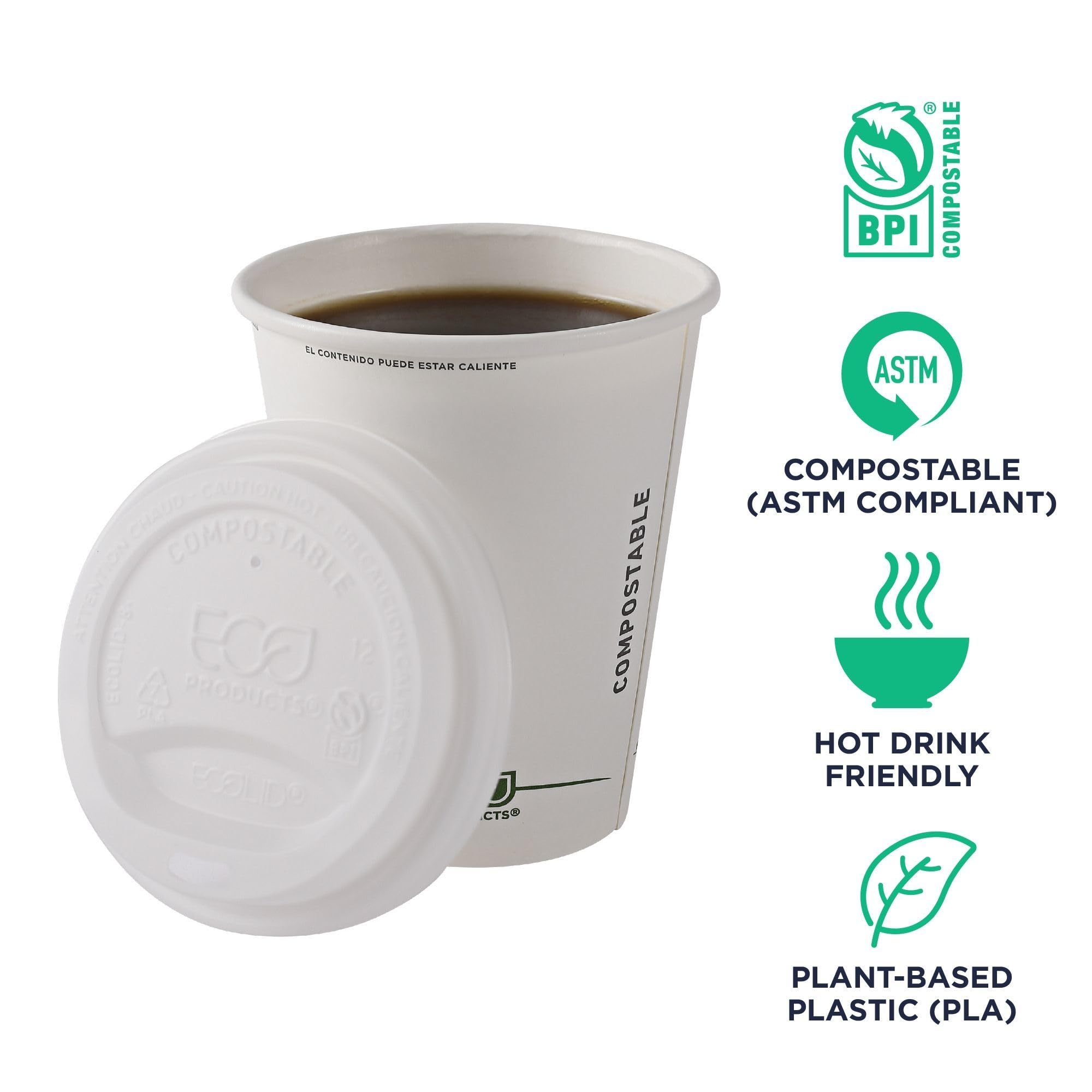 Eco-Friendly Compostable Coffee Cup Lids - 800 Count Case, White EcoLid for 8oz Hot Cups | Plant-Based PLA Plastic, ASTM & BPI Certified | Perfect for Coffee Shops, Offices & Eco-Conscious Events