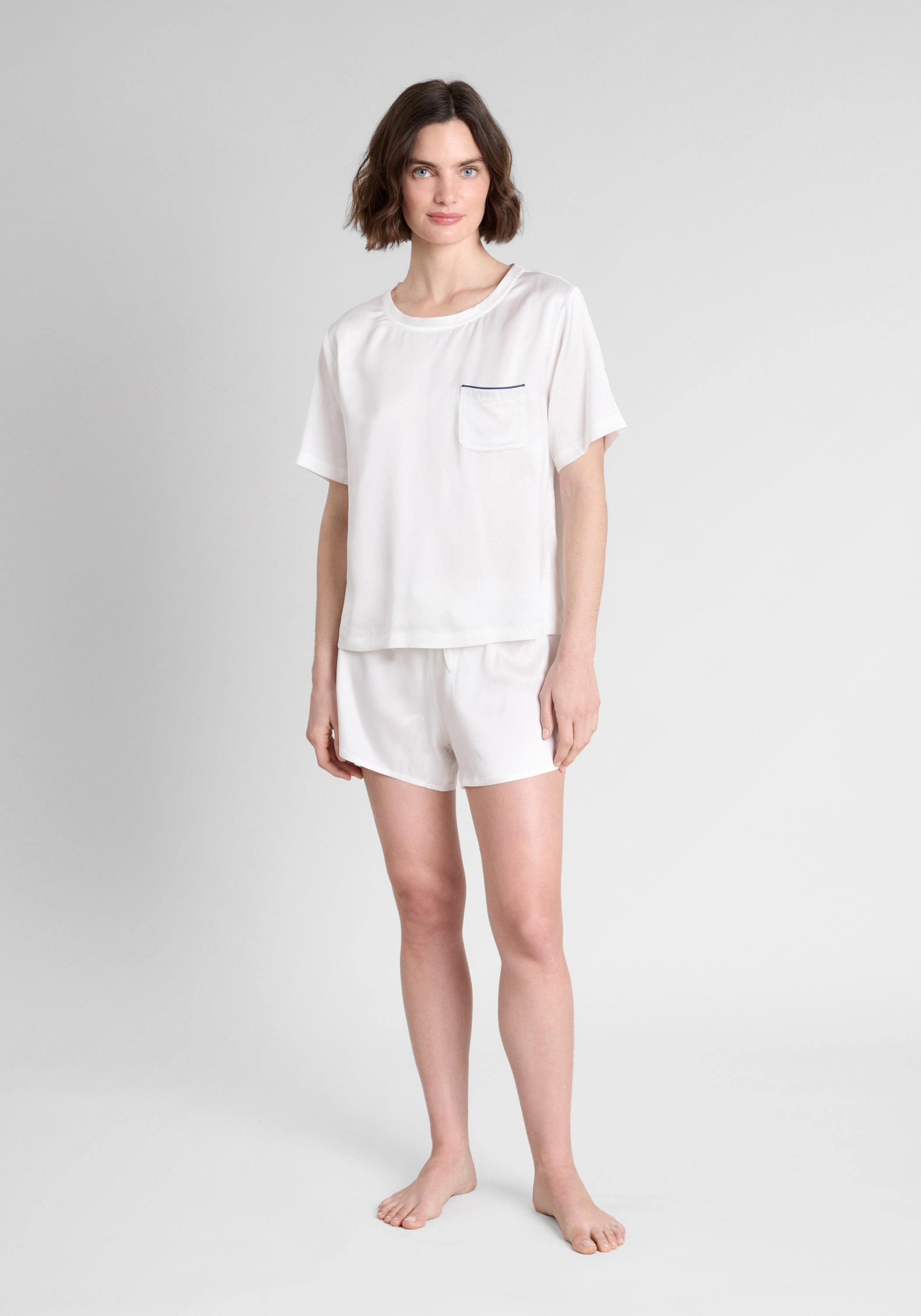 Leonora Short Set - White Washable Silk Pajamas for Women - Soft & Breathable Sleepwear for Summer Nights & Lounging at Home
