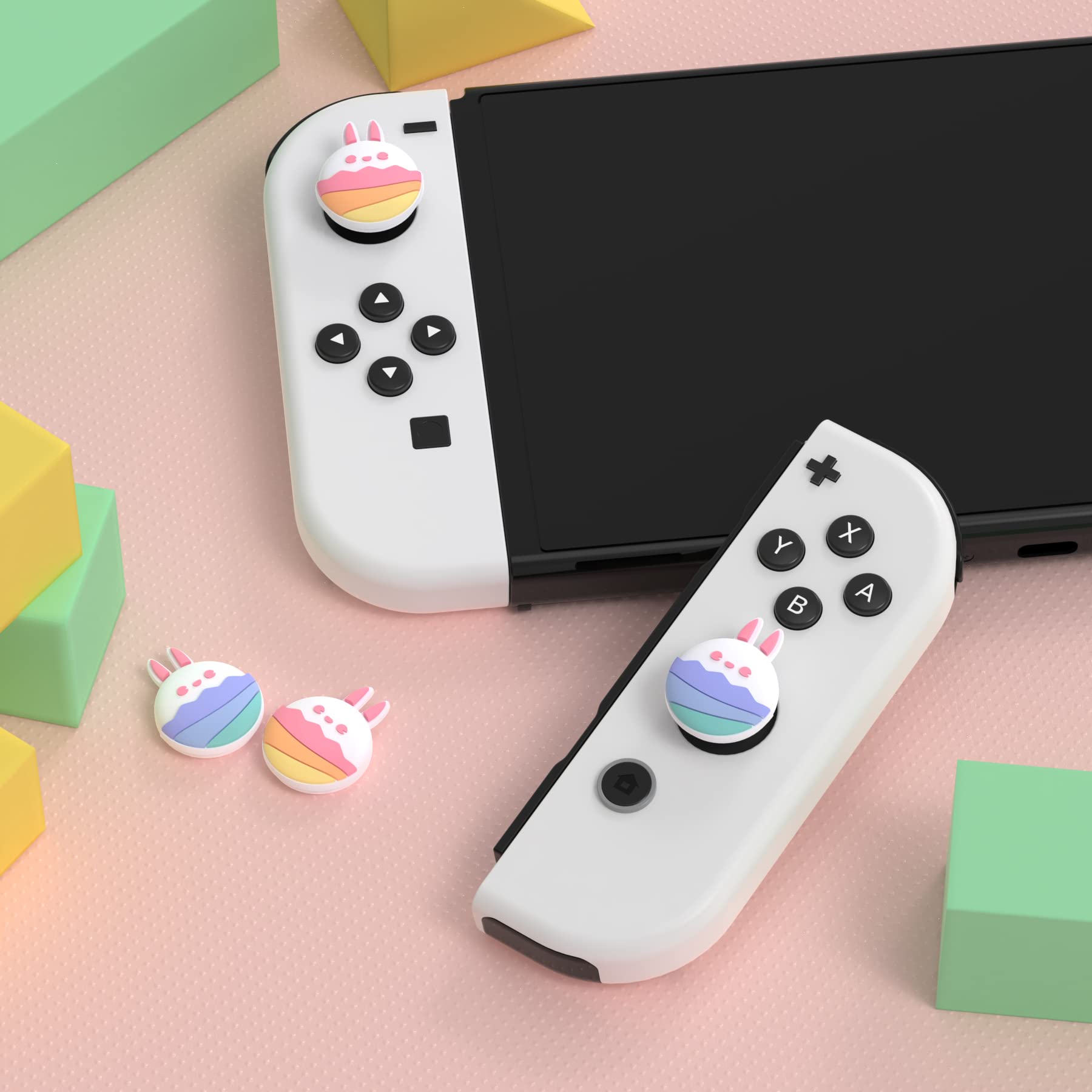 PlayVital Joystick Caps for Nintendo Switch, Switch Lite & Switch OLED - Comfortable Thumb Grip Covers for Enhanced Gaming Control (Easter Bunny Design) - Perfect for Long Gaming Sessions, Travel & Handheld Play