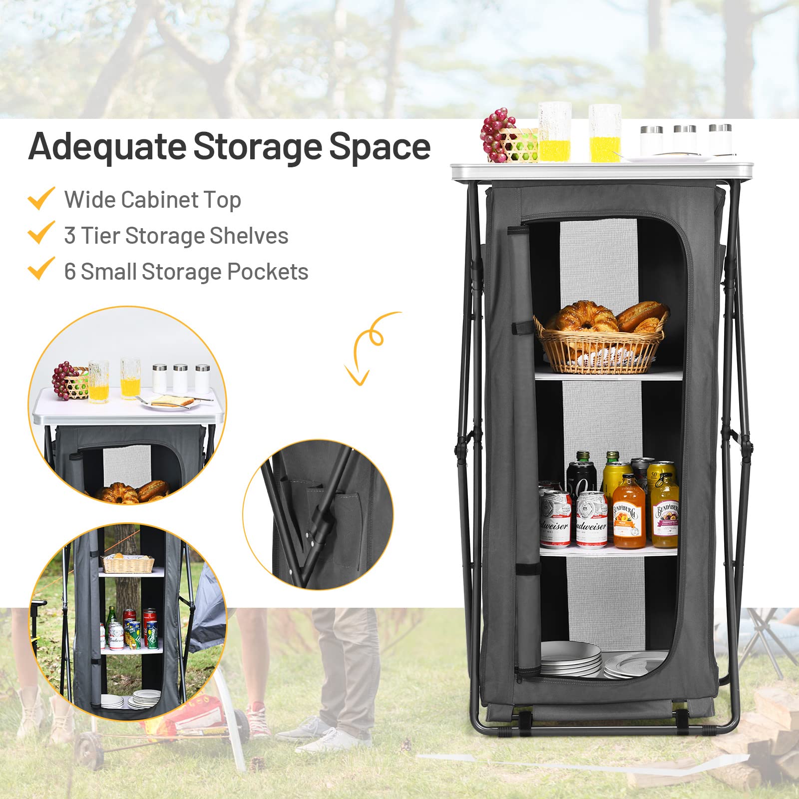 Giantex 3-Shelf Folding Camping Storage Cabinet with Carry Bag - Portable Outdoor Organizer for Camping, BBQ, Picnic & Backyard - Compact Pop-Up Cupboard (47