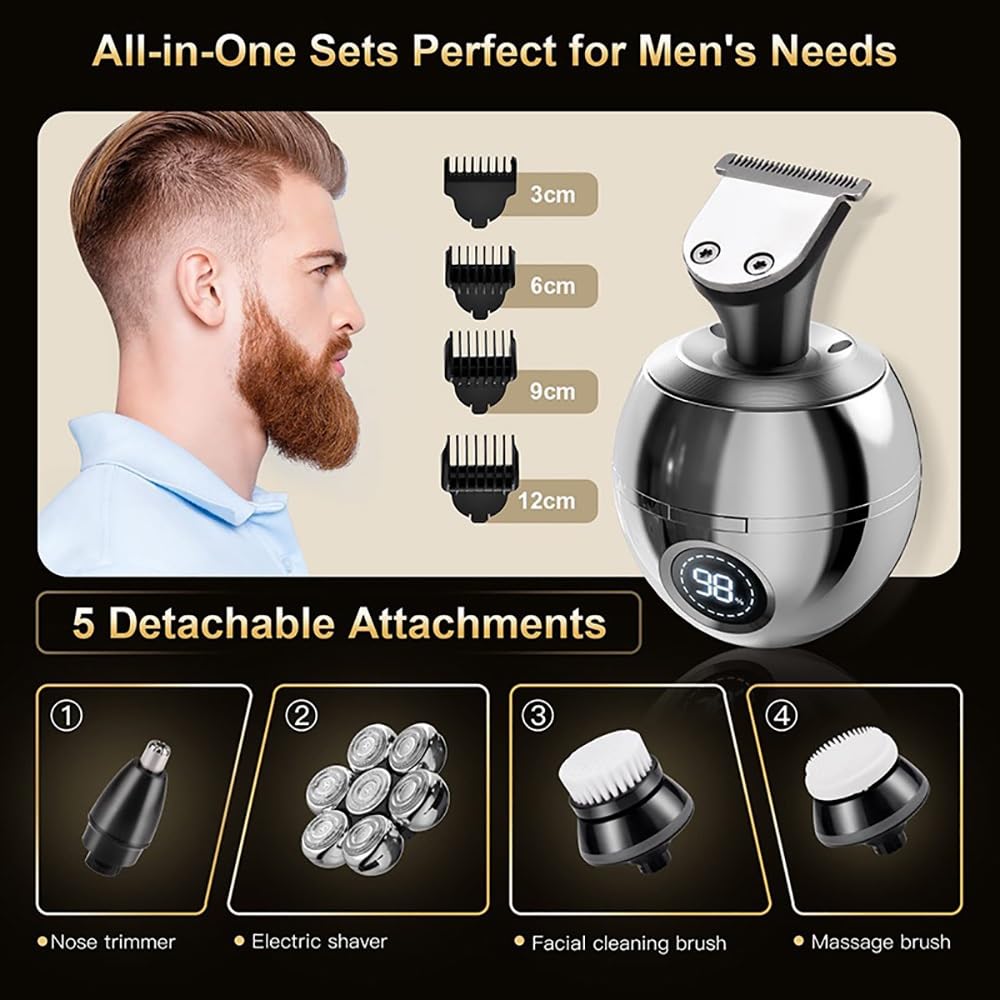 7D Floating Head Electric Shaver for Men - USB Rechargeable, Waterproof Bald Head Shaver with LCD Display & Nose Hair Trimmer - Perfect for Travel, Gym, and Daily Grooming Routine