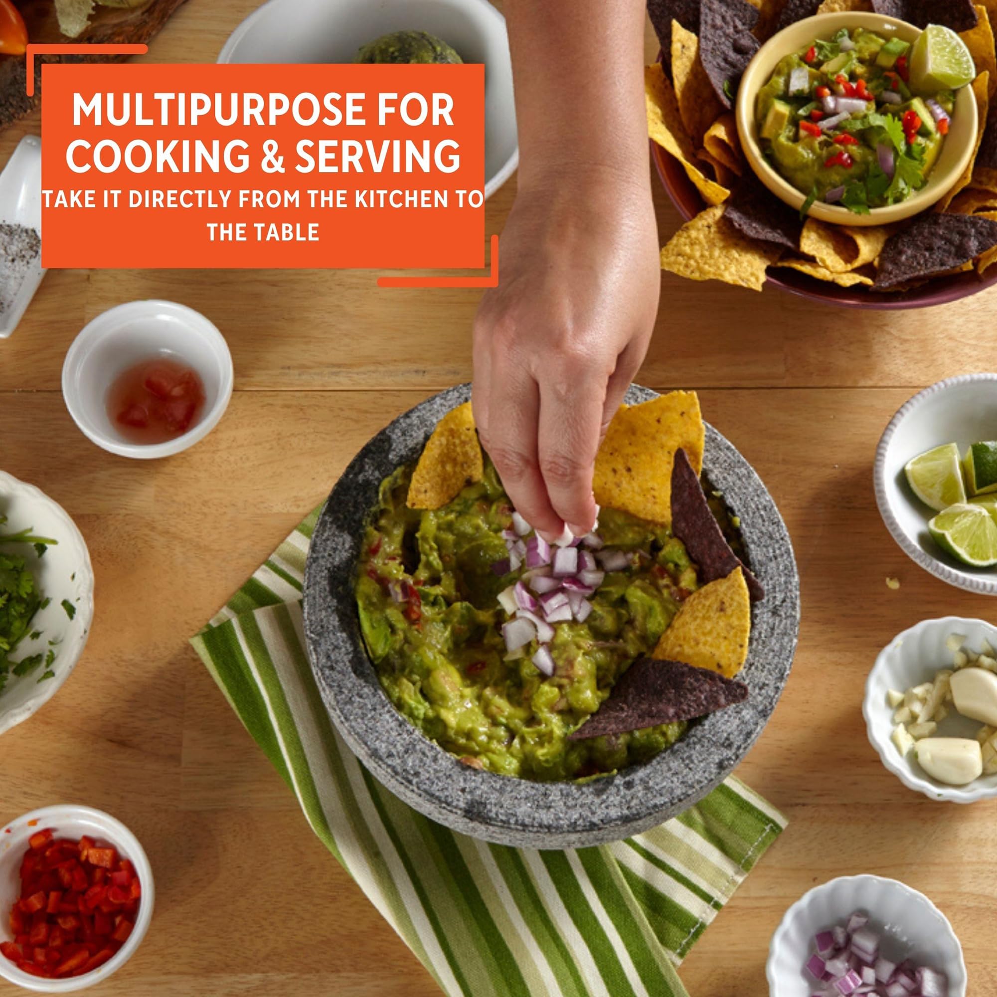 IMUSA USA 6-Inch Gray Granite Molcajete Spice Grinder - Authentic Mexican Mortar & Pestle for Guacamole, Salsa, Herbs & Spices - Perfect for Kitchen, Restaurant & Outdoor Cooking