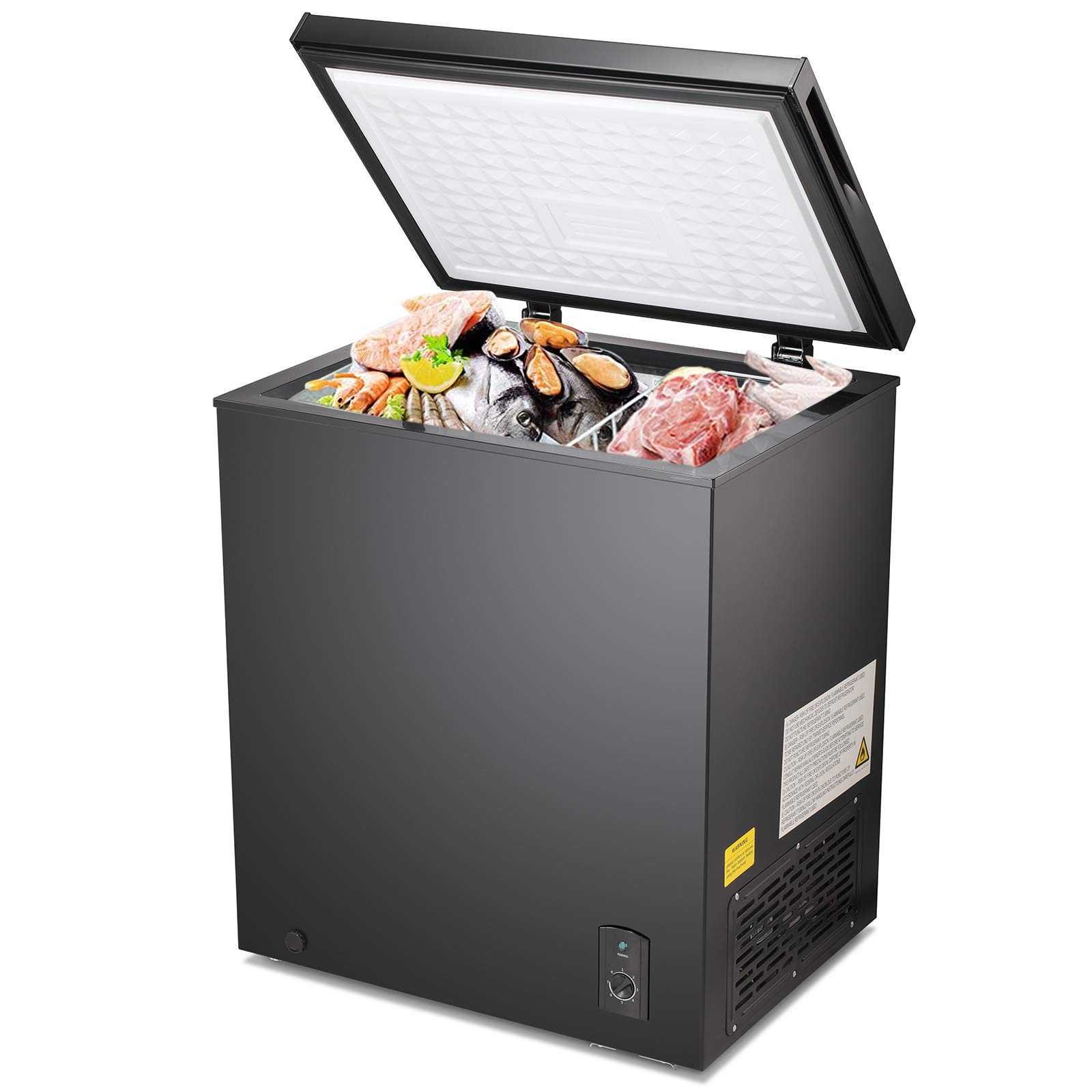 Kismile 5 cu ft Compact Chest Freezer - Energy Efficient & Ultra Quiet Deep Freezer with Removable Basket - Perfect for Kitchen, Bedroom, Apartment, Office, Garage, Basement - Black (5.0 Cubic Feet) - Ideal for Storing Frozen Foods, Ice Cream, Meat, and Meal Prep