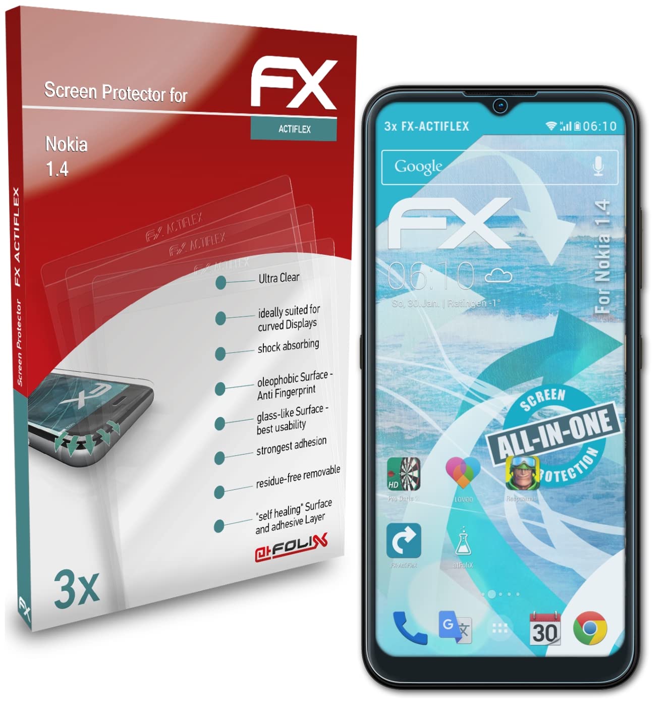 Nokia 1.4 Screen Protector - 3 Pack Ultra Clear Flexible Film FX Screen Guard for Scratch Protection | Perfect for Everyday Use, Travel & Work