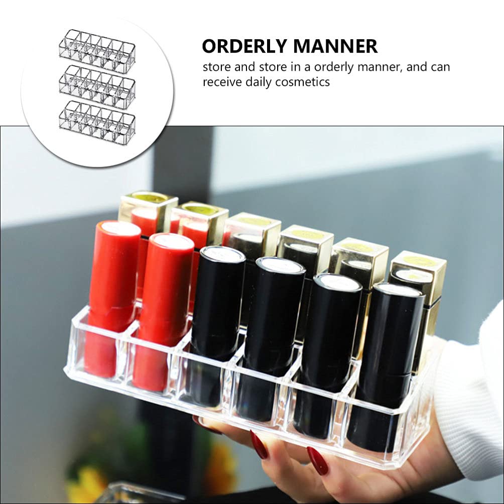 Lurrose 3-Piece Acrylic Lipstick Organizer - 12 Space Lip Gloss & Makeup Storage Display for Beauty Vanity | Perfect for Home, Salon, and Travel Cosmetics Organization
