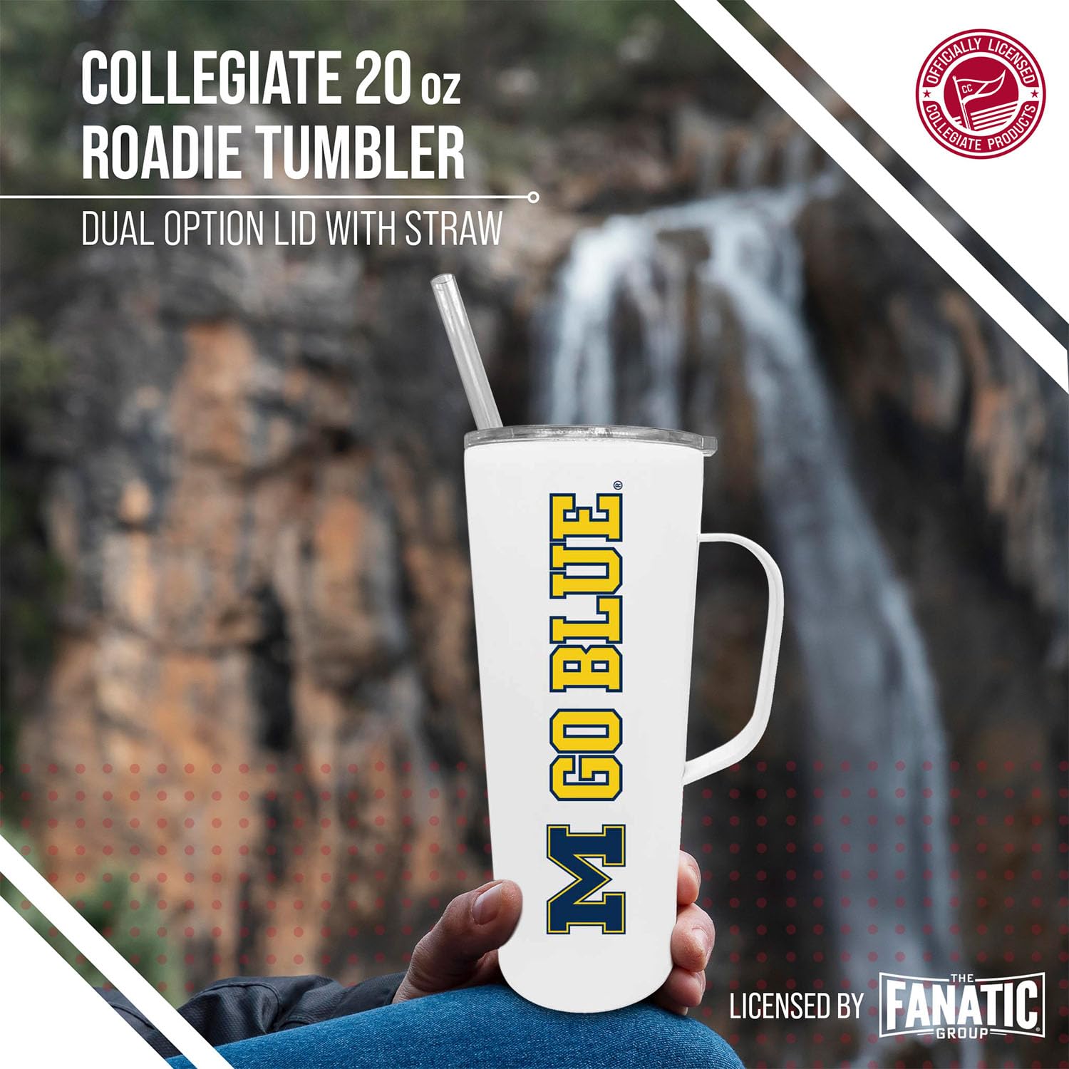 Official Michigan Wolverines 20oz Stainless Steel Tumbler with Handle & Dual Lid Options - Insulated Travel Mug for Coffee, Tea & Cold Drinks - NCAA Licensed Campus Colors Collection (White) - Perfect for Game Day, Office & Outdoor Activities