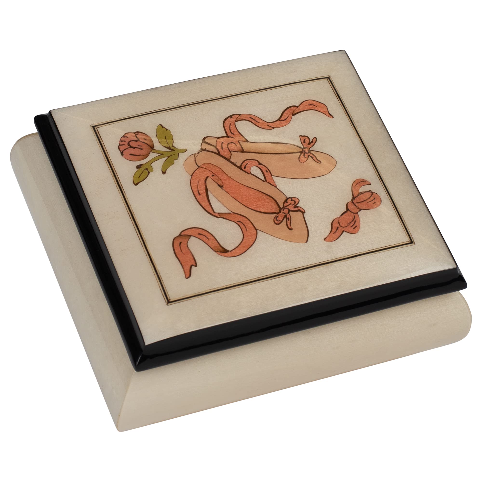 Elegant Matte Finish Italian Inlaid Ballet Slipper Music Box - Customizable Tune Jewelry Box for Home Decor, Gift & Wedding Keepsake