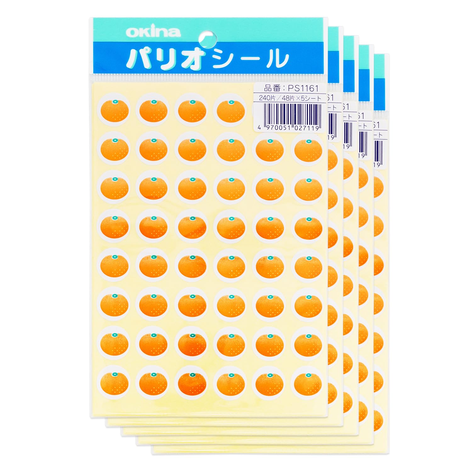 Okina AZPS1161 Mandarin Fruit Stickers - 48 Pieces x 5 Sheets (Set of 5) - Perfect for Labeling Fruits, Organizing Pantry & Fun Kids Activities