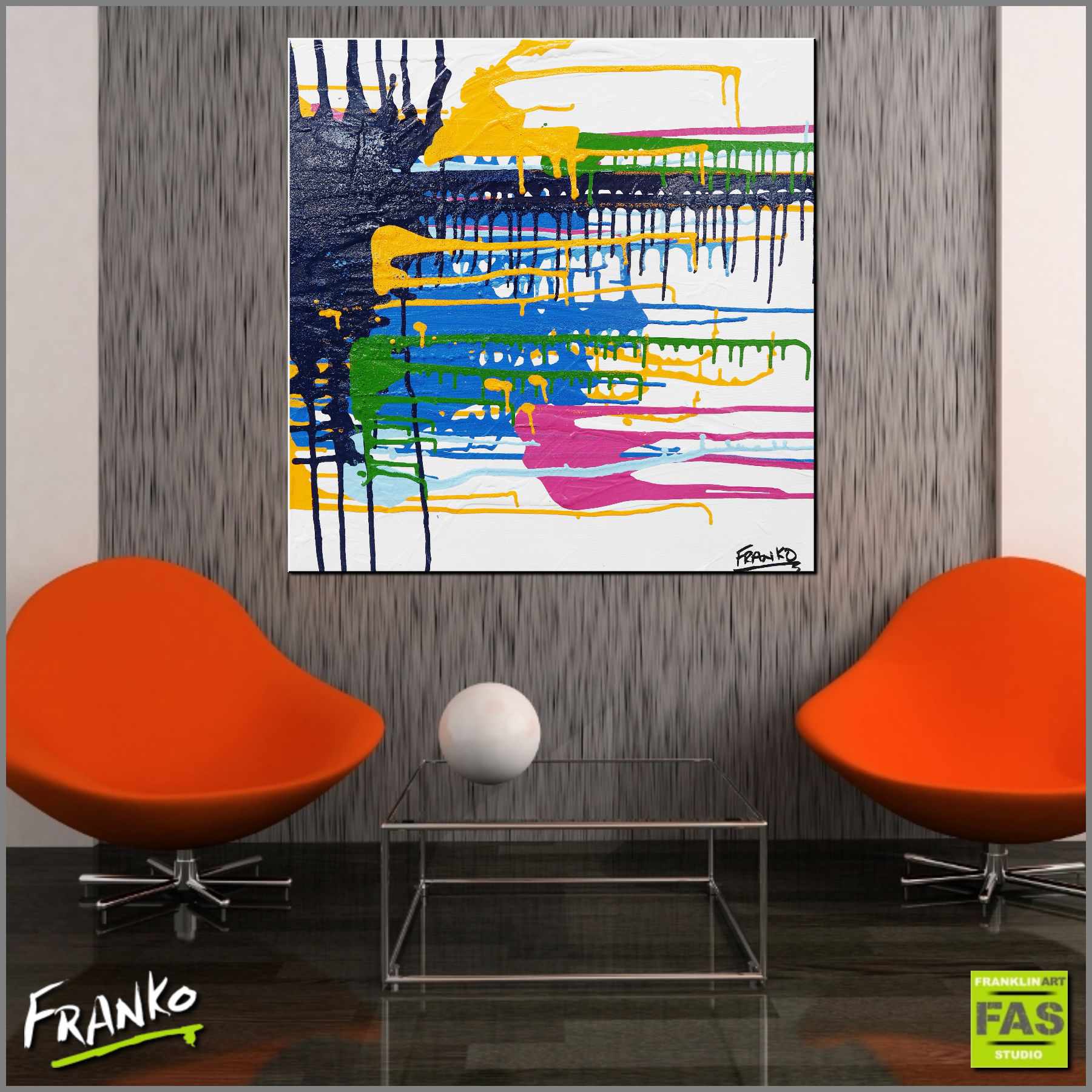 60cm x 60cm Square Mini Split Colorful Abstract Wall Art Painting - Modern Home Decor for Living Room, Bedroom & Office