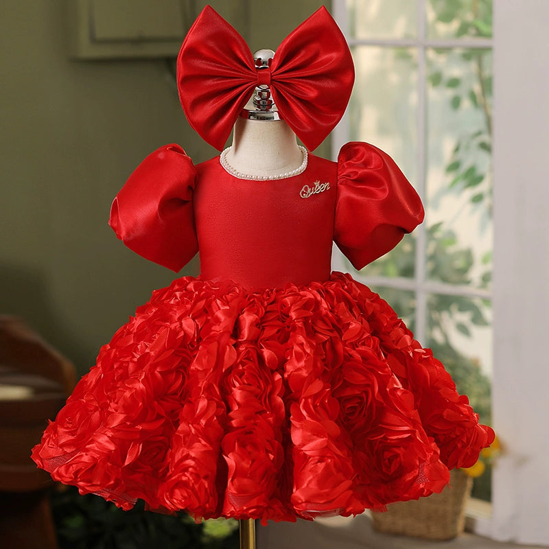 Adorable Baby Girl Puffy Red Dress for Toddlers - Elegant Princess Party Gown for Birthday, Photo Shoots & Special Occasions