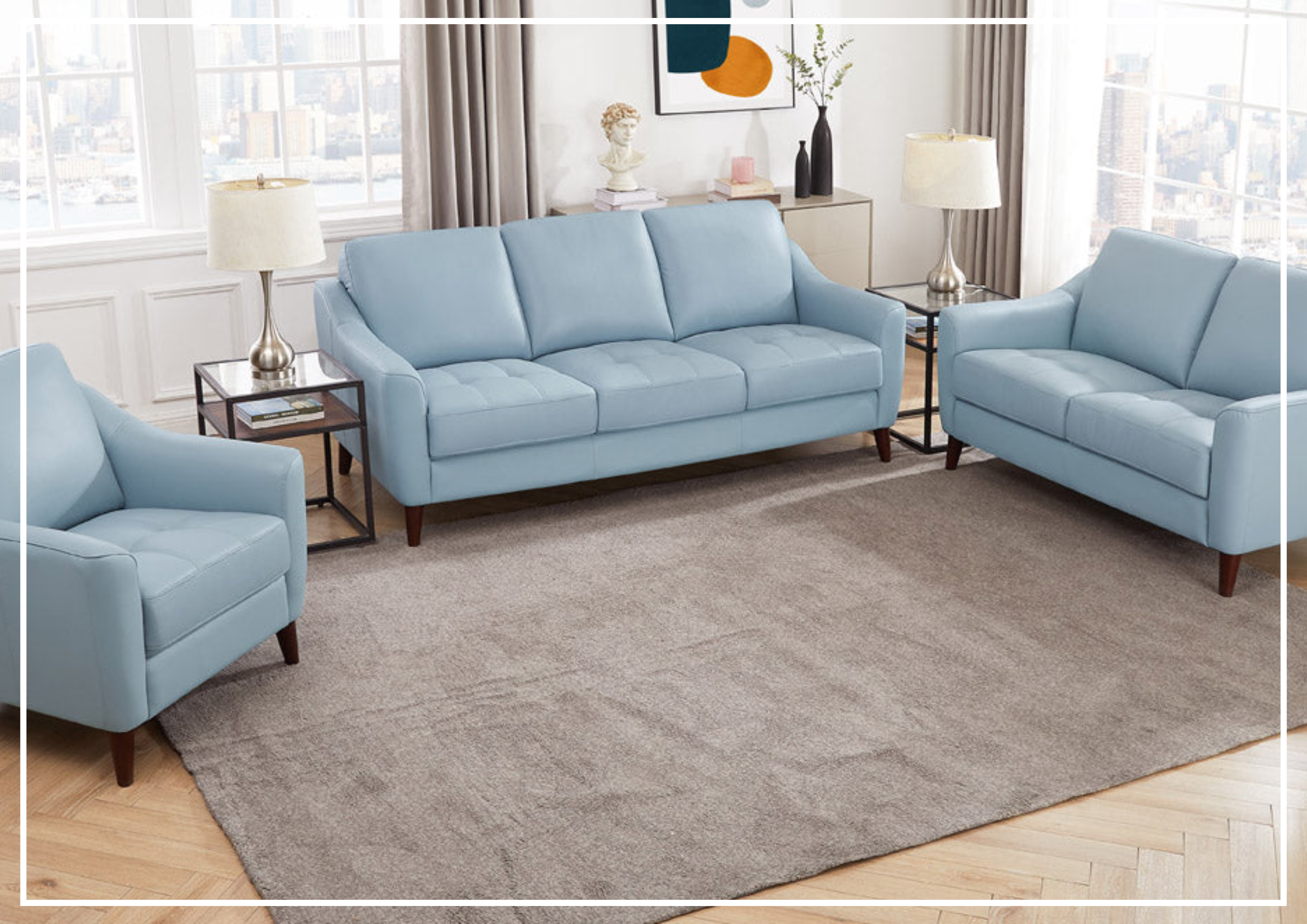 Hydeline Ersa 3-Seater Genuine Leather Sofa with Soft Slope Arms - Modern Living Room Furniture for Home, Office & Lounge Comfort