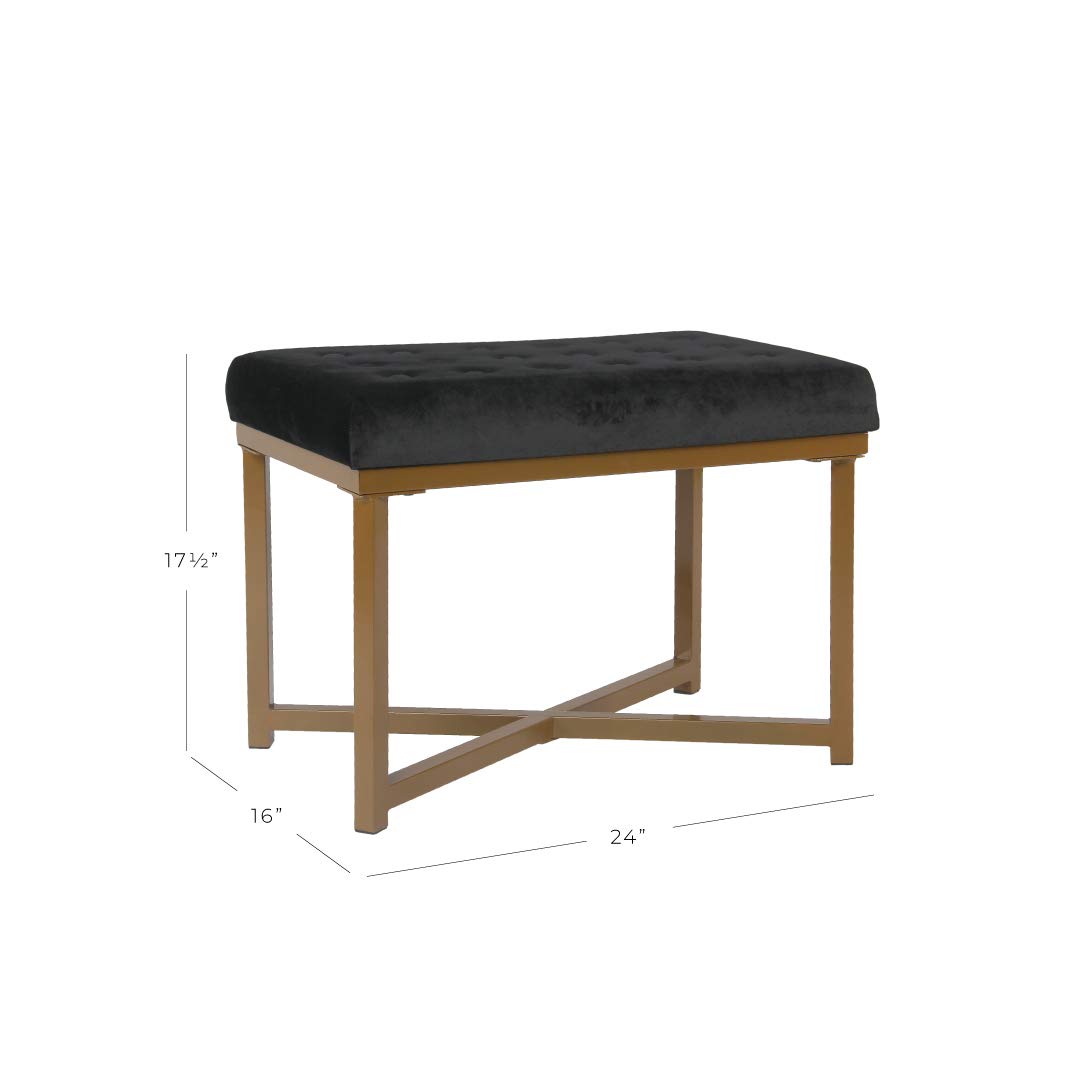 HomePop Velvet Tufted Ottoman Bench - Dark Black Upholstered Storage Seat for Living Room & Bedroom Decor | Perfect for Extra Seating, Footrest & Coffee Table Alternative