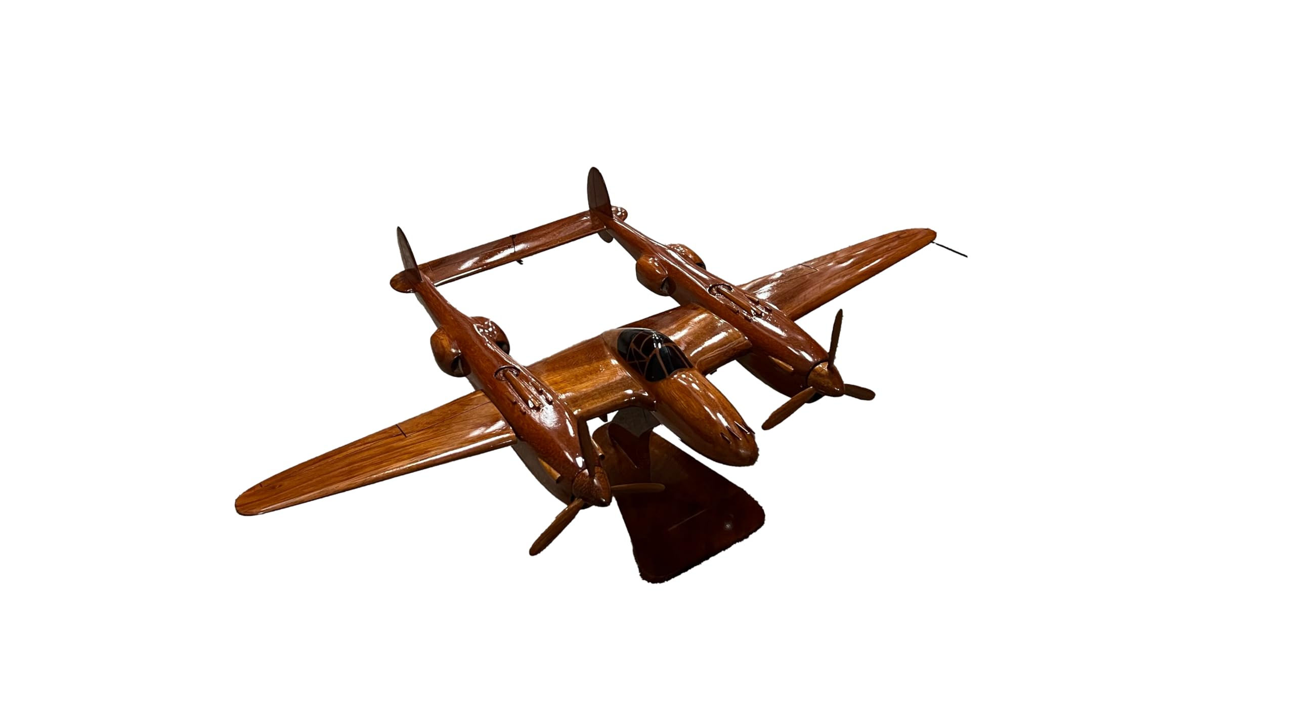 P38 Lightning WWII Fighter Plane Model - Handcrafted Mahogany Wood Desktop Display - Perfect for Aviation Enthusiasts, Office Decor & Military History Collectors