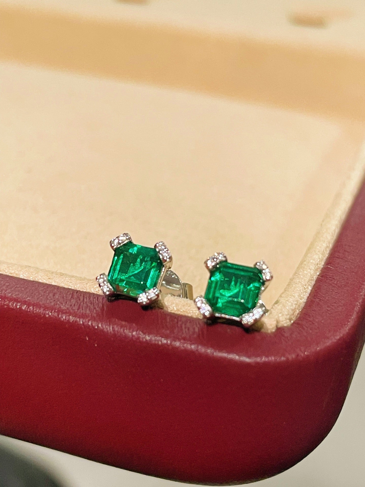 Exquisite 14K Gold Full Pavé Four Prong T-Cut Emerald Stud Earrings | Elegant Jewelry for Women | Perfect for Weddings, Parties & Special Occasions