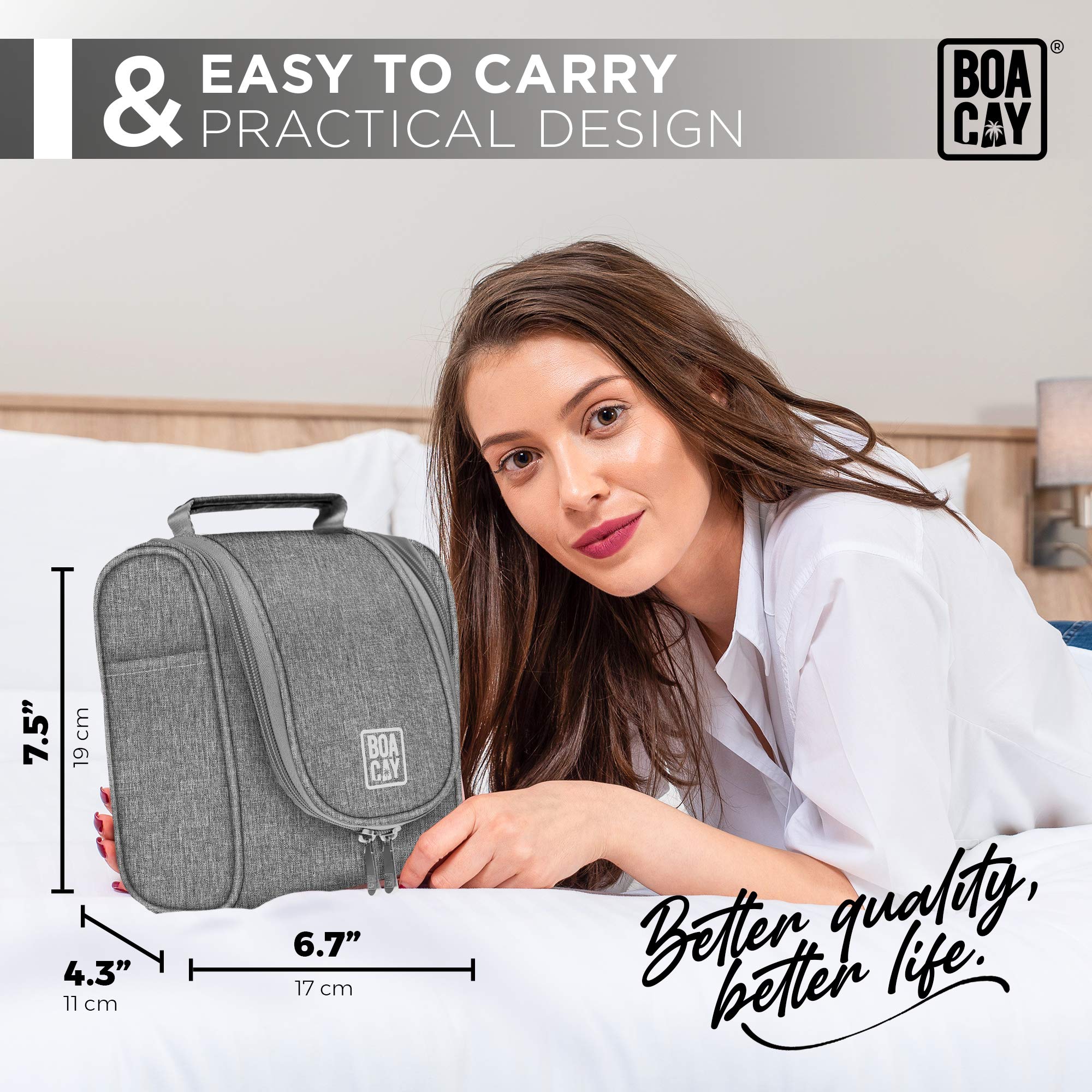 BOACAY Small Hanging Travel Toiletry Bag for Women & Men - Waterproof Makeup Organizer with Multiple Pockets - Perfect for Bathroom, Shower & Travel Essentials (Ideal for Cosmetics, Accessories & Toiletries on Vacation, Camping & Business Trips)