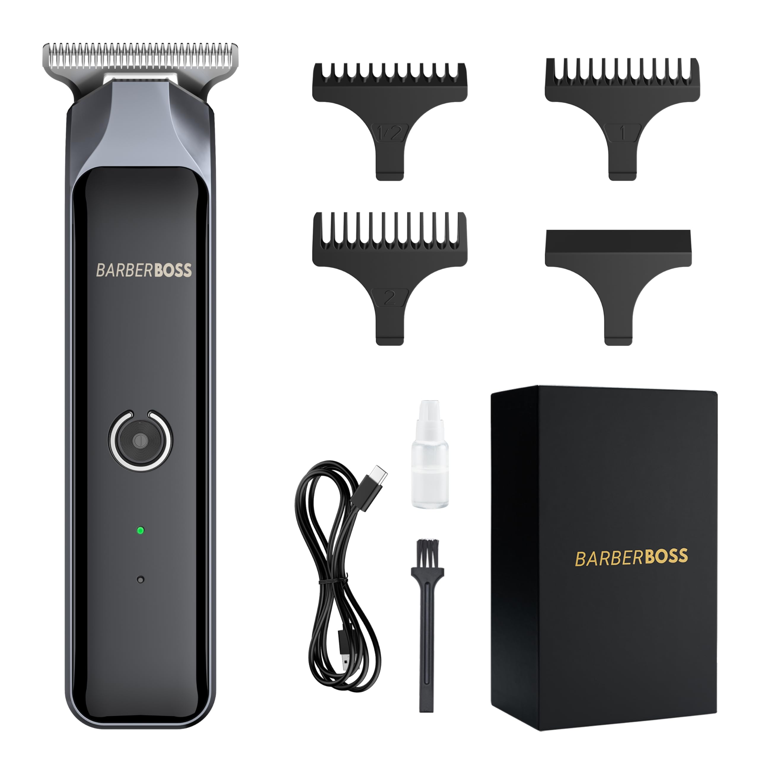 Barberboss Professional Cordless Beard Trimmer for Men - Electric Hair Clipper with 3 Guide Combs, Rechargeable Grooming Kit QR-2071 - Perfect for Home Haircuts, Beard Shaping & Personal Grooming