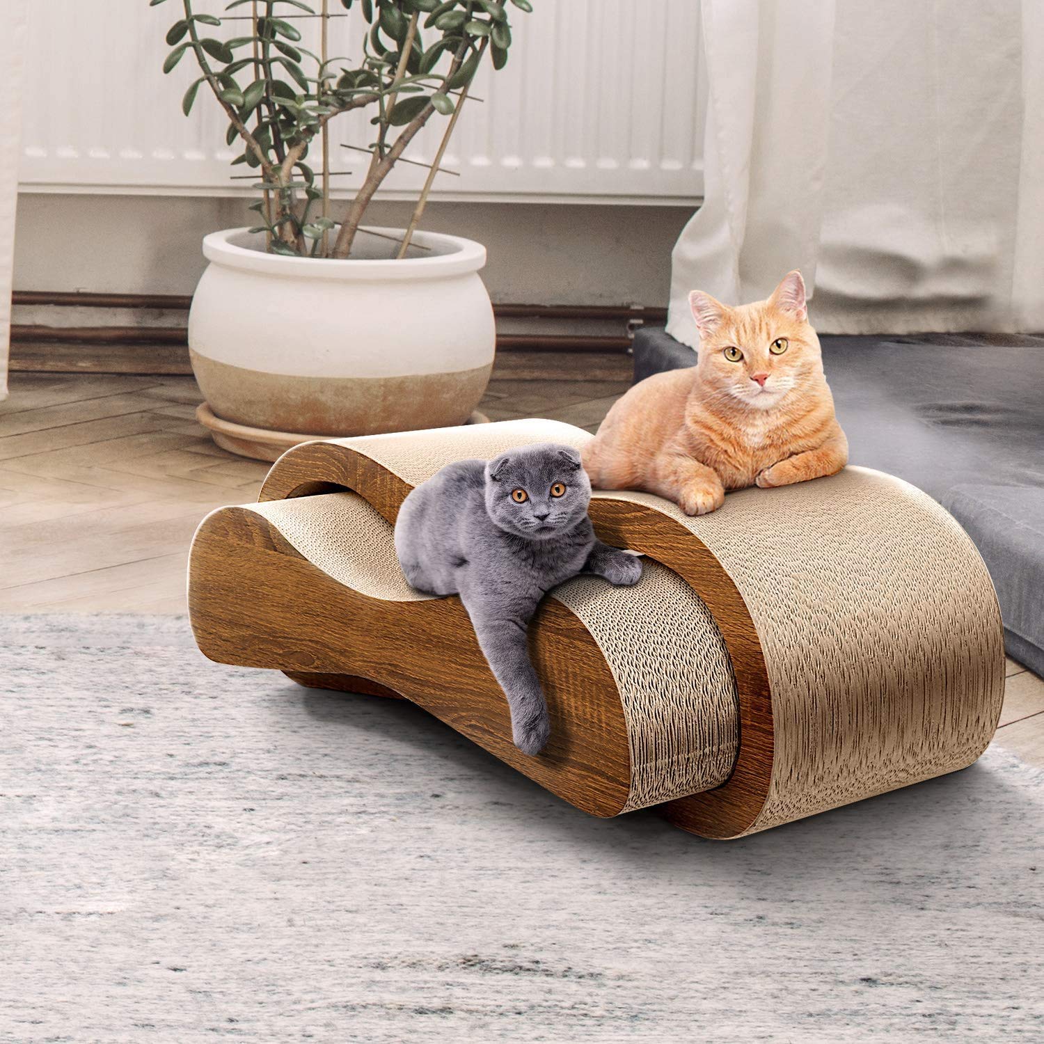 2 in 1 Cat Scratcher Cardboard Lounge Bed - Durable Scratching Board for Cats, Protects Furniture from Damage, Large Size - Perfect for Indoor Play & Cat Nap Spaces