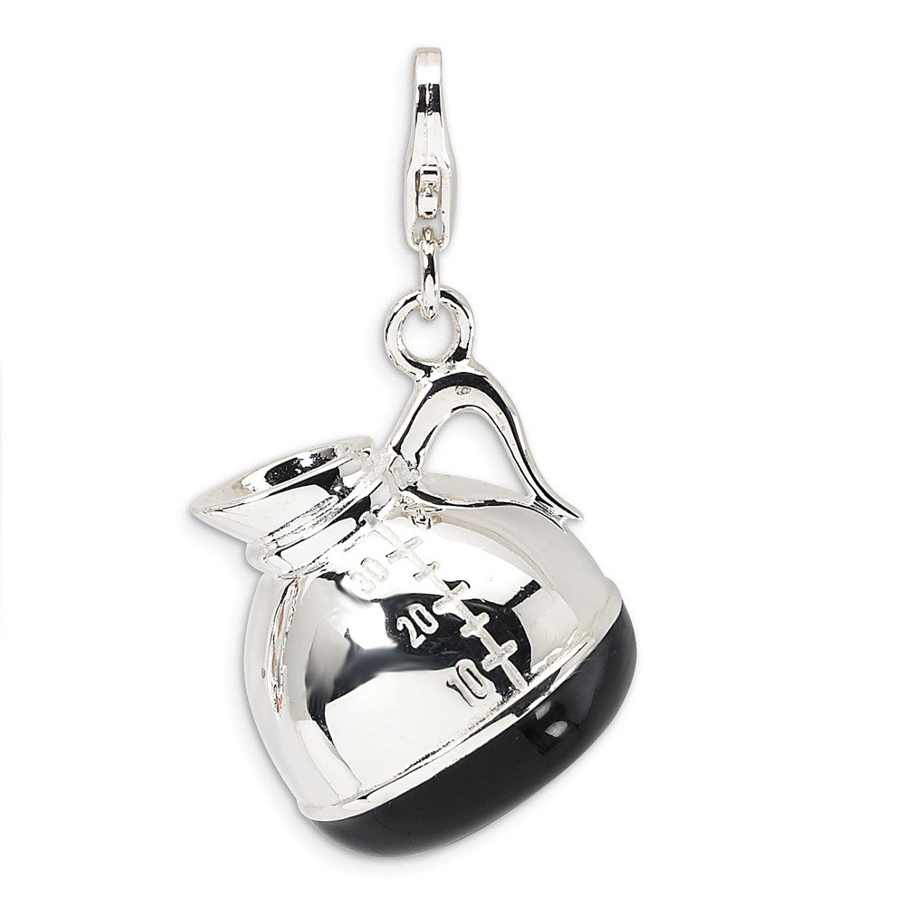 Sterling Silver 3D Enamel Coffee Pot Pendant Charm with Lobster Claw Clasp - Perfect for Necklace Jewelry, Gift for Coffee Lovers, Tea Enthusiasts & Baristas