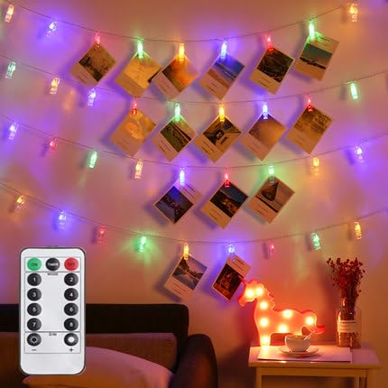 80 LED Remote Control Starry Fairy Twinkle Lights - 33ft Multicolor String Lights with Clips for Christmas, Halloween, Thanksgiving, Wedding & Valentine's Day - Perfect for Bedroom, Party, Home & Festival Decorations