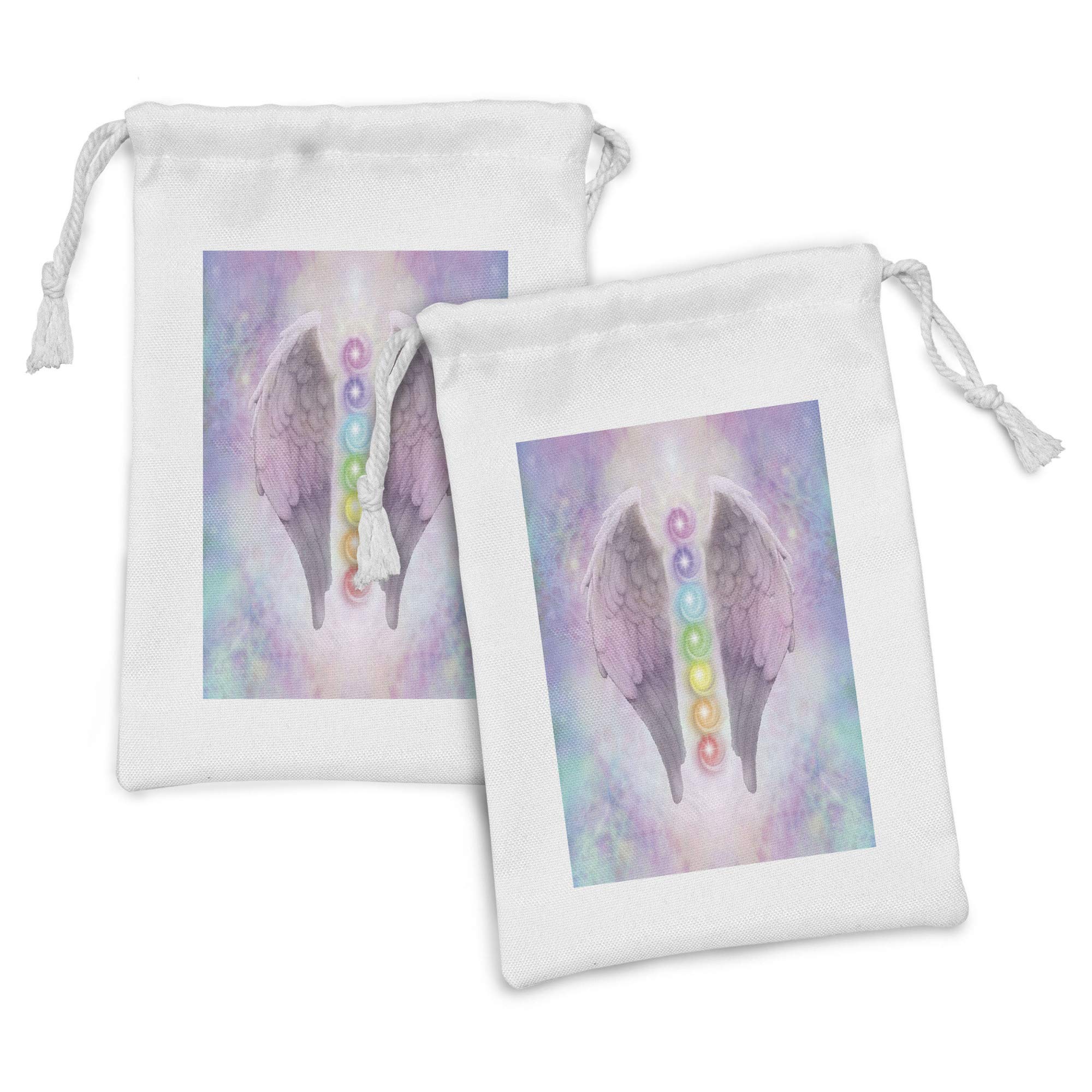 Ambesonne Angel Wings Fabric Pouch Set of 2 - Small Drawstring Bags for Toiletries, Masks & Favors (9