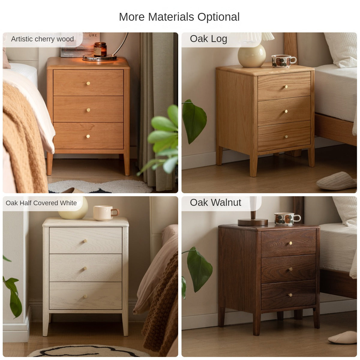 Premium Black Walnut Solid Wood Nightstand - Modern Nordic Style Bedside Table for Bedroom, Living Room & Office Furniture