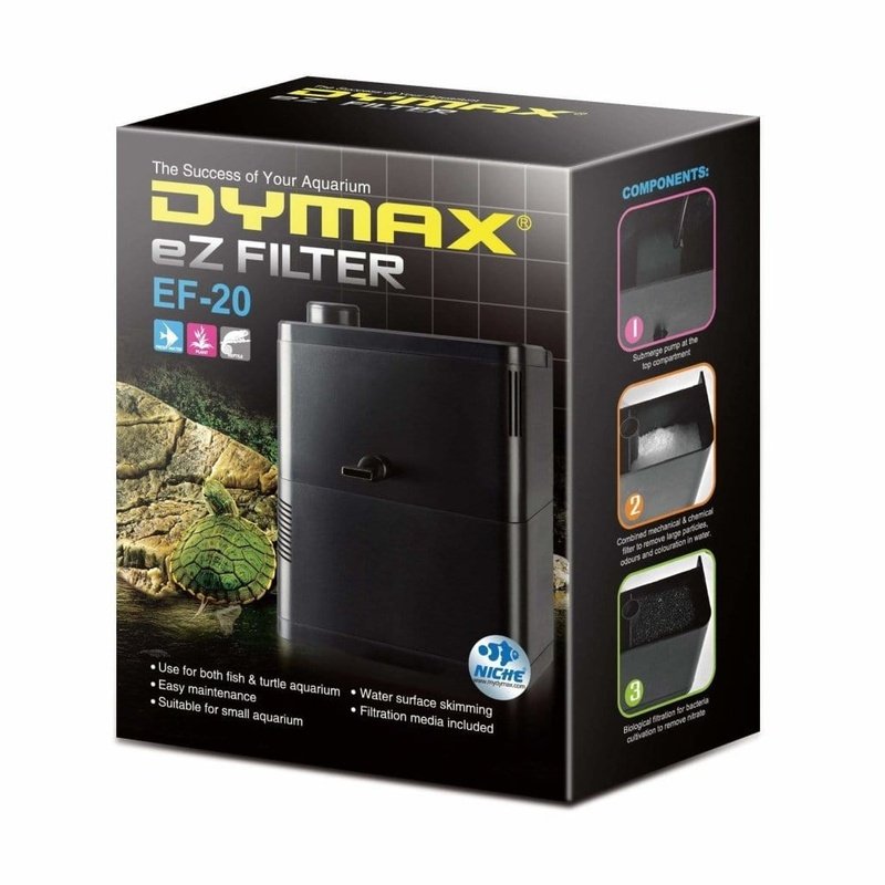 Dymax eZ Filter EF 20 Aquarium Filter - 100L Capacity, 600L/h Flow Rate for Freshwater & Saltwater Fish Tanks - Perfect for Small to Medium Aquariums, Terrariums & Aquatic Habitats