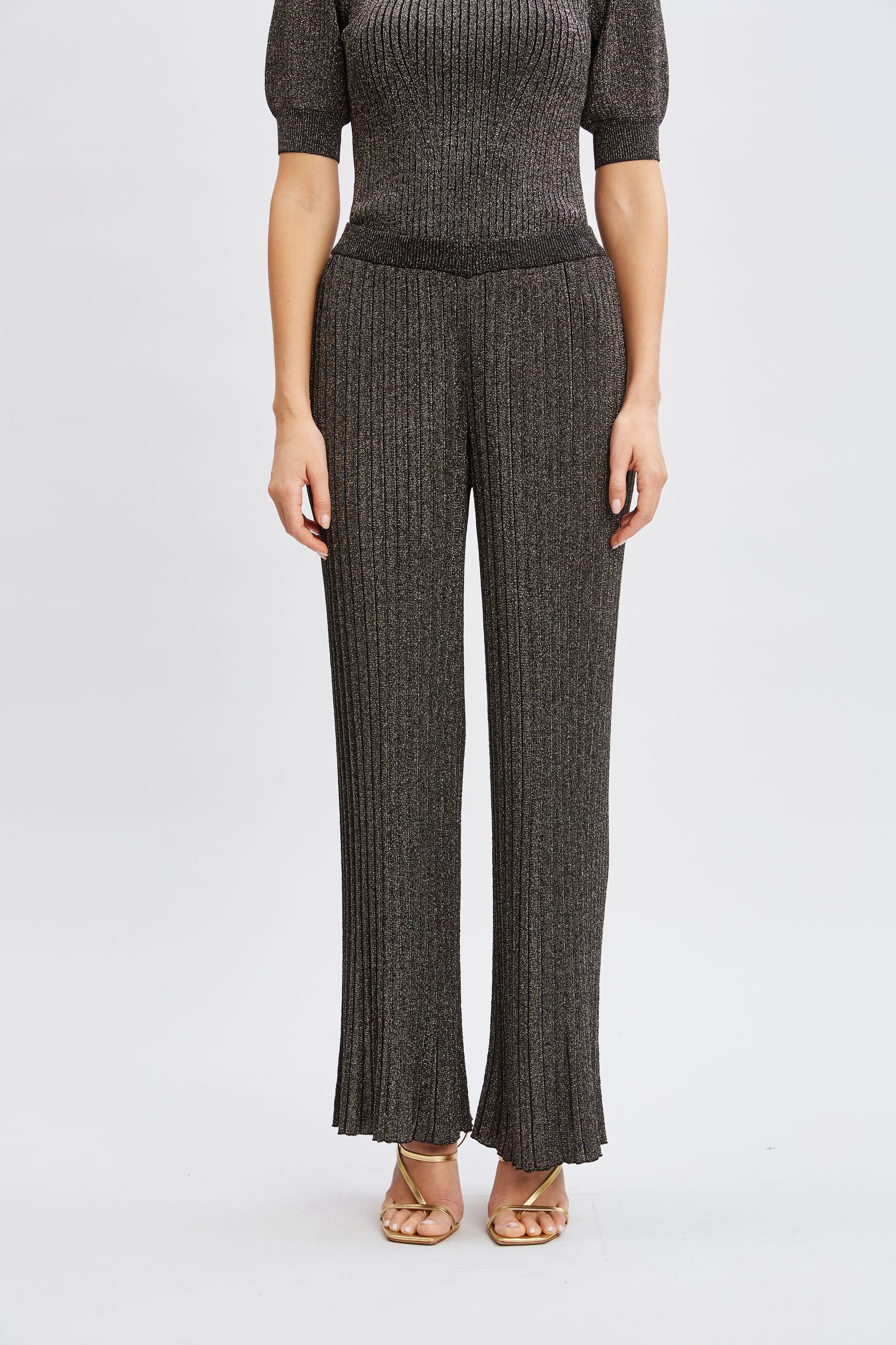 Tahari ASL Metallic Wide Leg Pants for Women - High Waist Palazzo Trousers with Stretch, Comfortable Office & Evening Wear for Business & Party Occasions