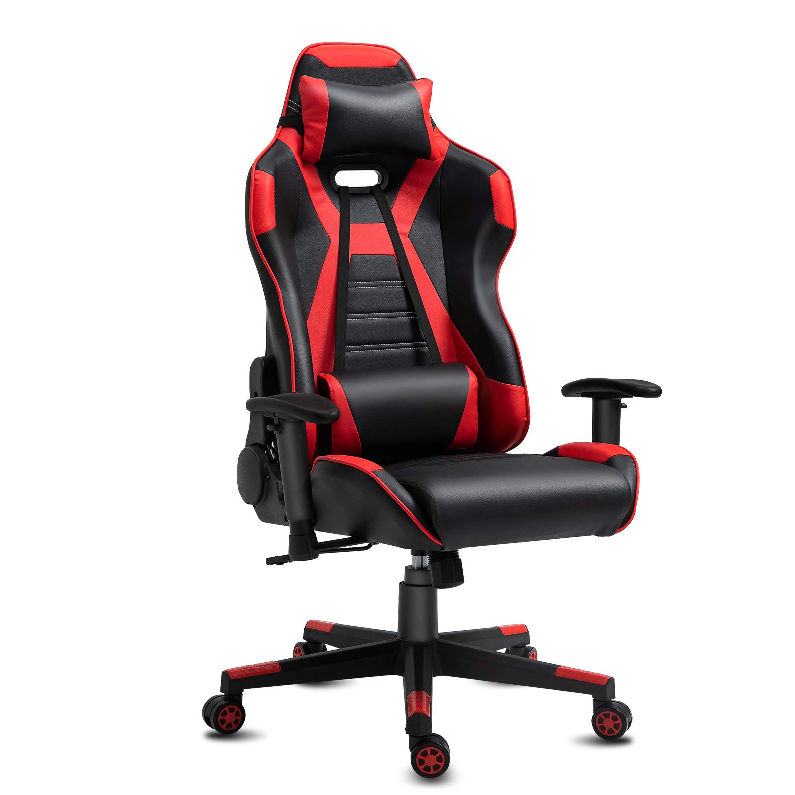 Premium Racing Style Gaming Chair - Ergonomic High Back Office Chair with Adjustable Armrests, Headrest & Lumbar Support - Swivel Recliner Computer Desk Chair for PC Gamers (Black/Red) - Perfect for Esports, Streaming & Long Gaming Sessions
