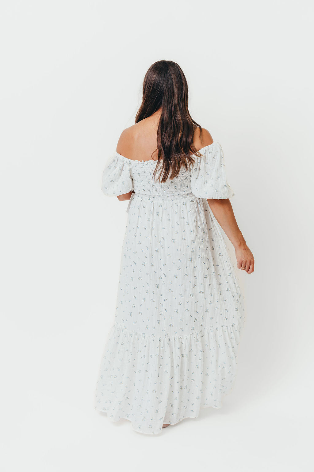 Livvy 100% Cotton Maxi Dress - Off White & Blue Floral Print, Women's Summer Beach Dress for Vacation, Party & Casual Wear