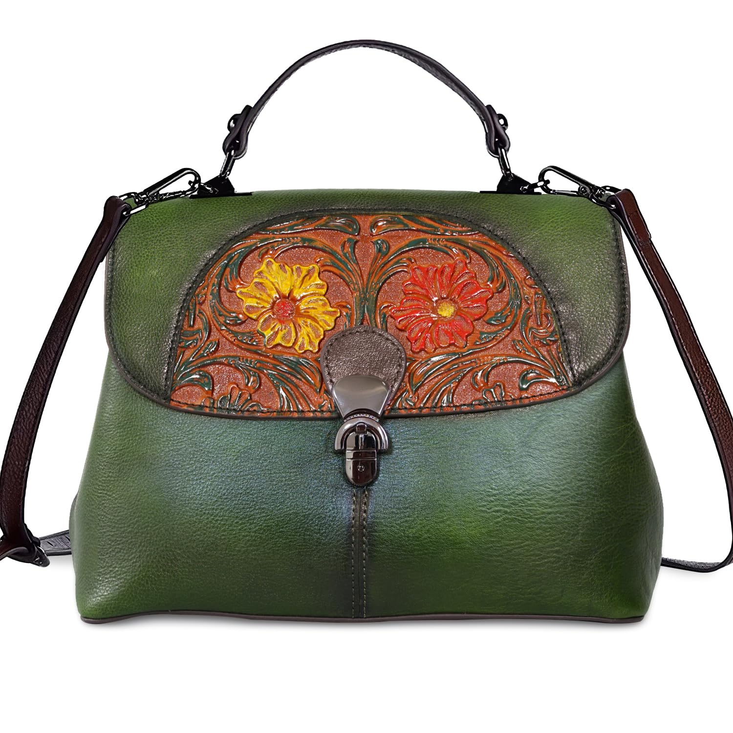 Genuine Leather Satchel for Women - Vintage Embossed Top Handle Handmade Purse & Crossbody Hobo Bag | Perfect for Work, Travel & Everyday Use