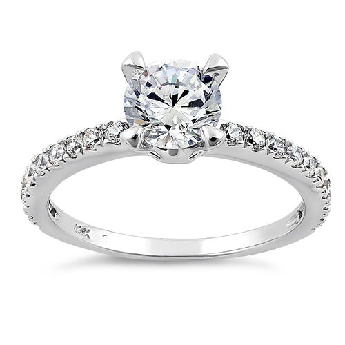 14K White Gold Round Cut Cubic Zirconia Engagement Ring for Women - Elegant Wedding, Proposal & Anniversary Jewelry Gift