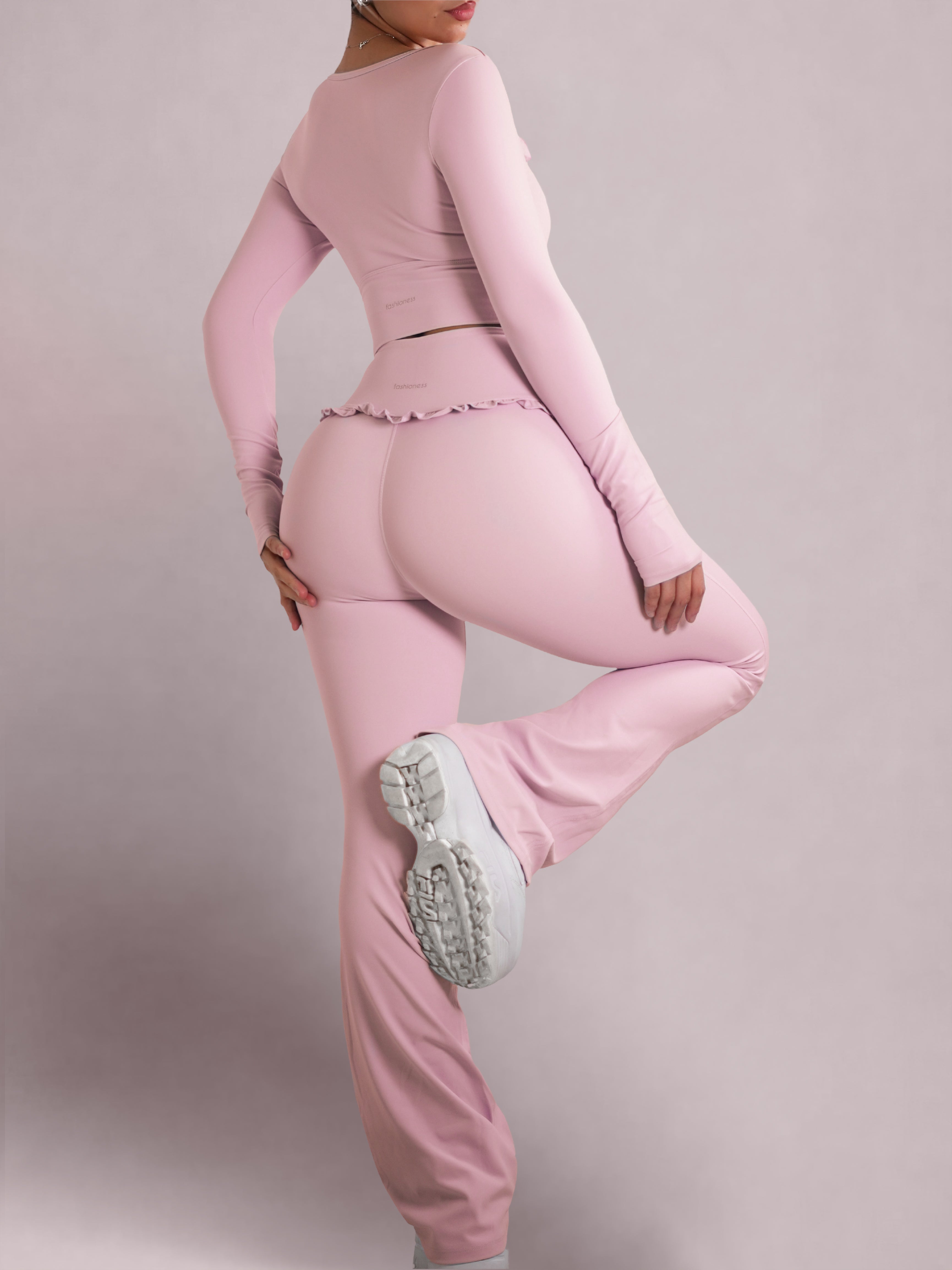 Ballet Ruffled Flare Leggings for Women - Stretchy High Waisted Yoga Pants with Flared Hem (Blush Pink) - Perfect for Dance, Yoga & Casual Wear
