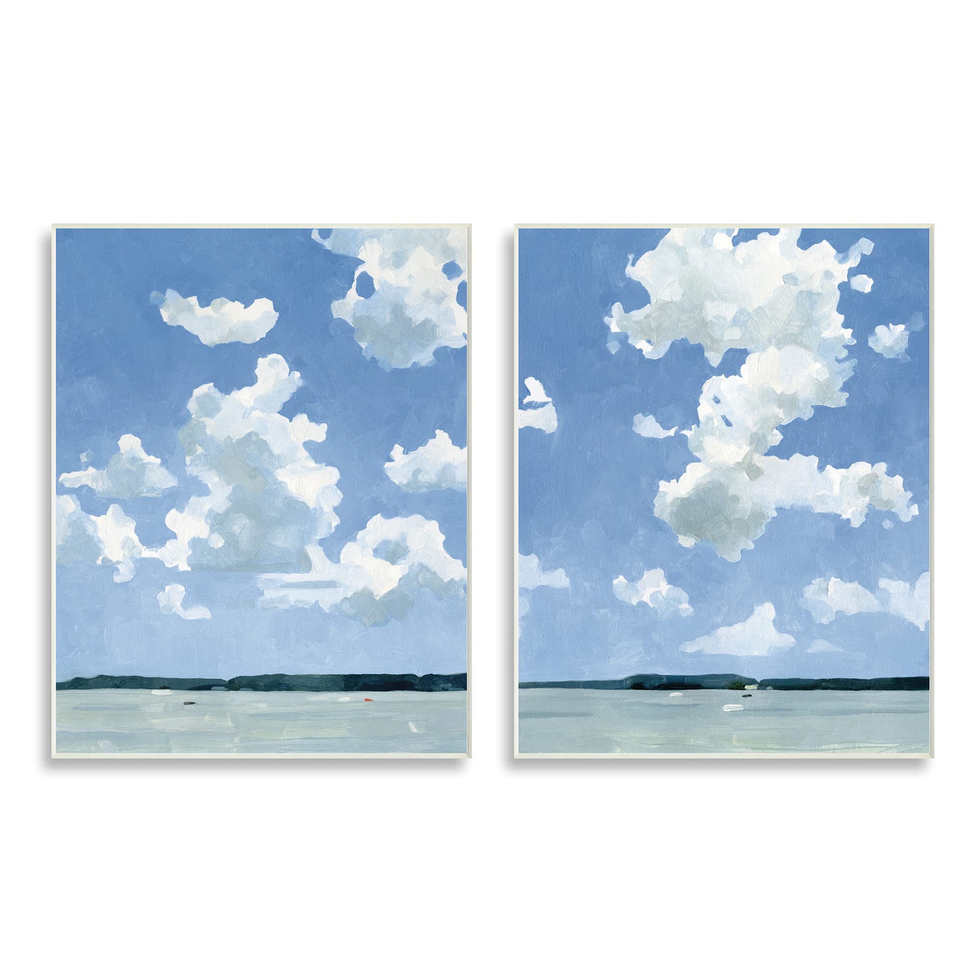 Stupell Industries Blue Cloudy Sky Lake Water Landscape Summer Day Wall Plaque - 2pc Set (13x19 Each) by Emma Caroline - Perfect for Living Room, Bedroom & Office Decor