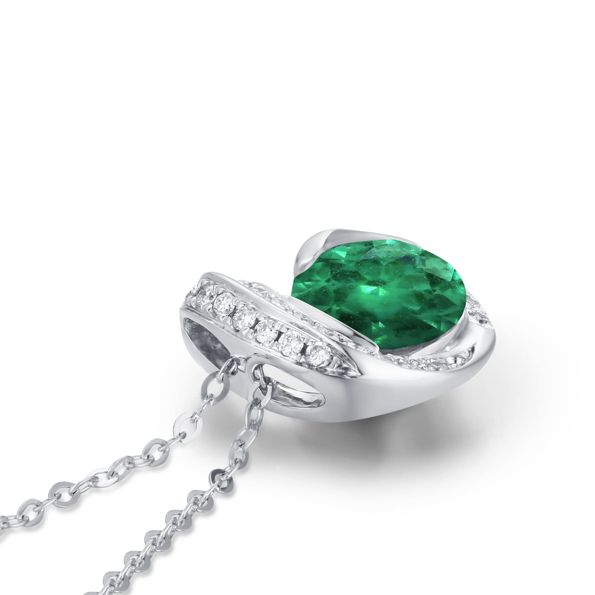 Emerald Diamond Pendant Necklace - Dainty Layering Chain for Women - Minimalist May Birthstone Jewelry - Everyday Elegant Necklace for Gifts, Anniversaries & Special Occasions