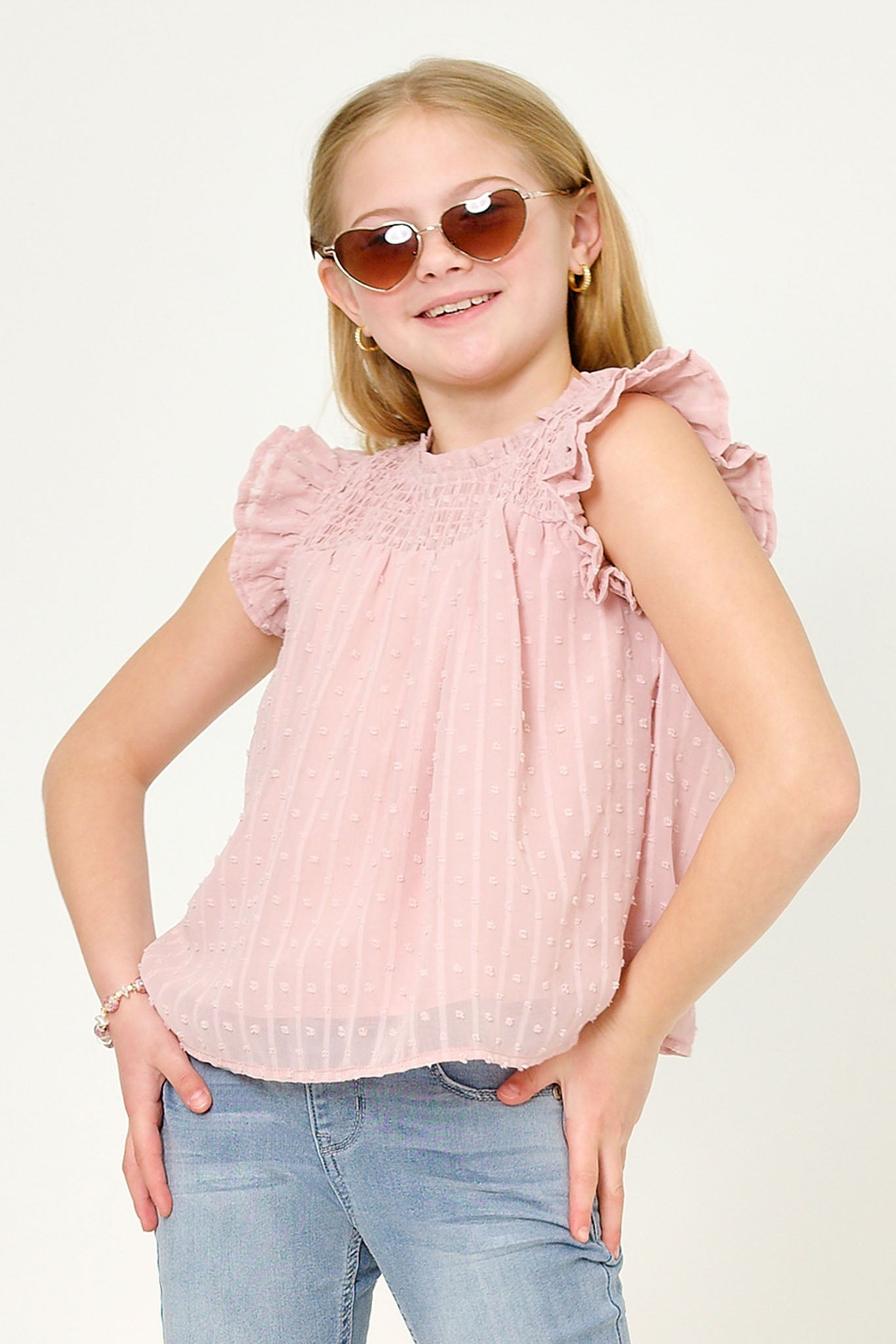 Ruffled Sleeve Smocked Swiss Dot Tank Top - Women's Floral Summer Blouse for Beach, Vacation & Casual Outfits
