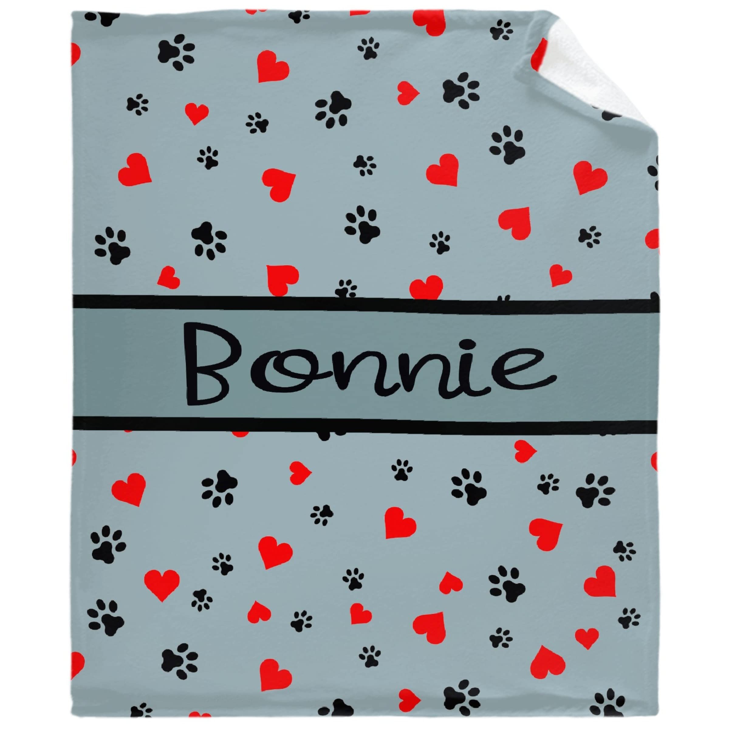 **Personalized Photo Throw Blanket - Custom Dog Blanket with Paws, Name & Heart - 30