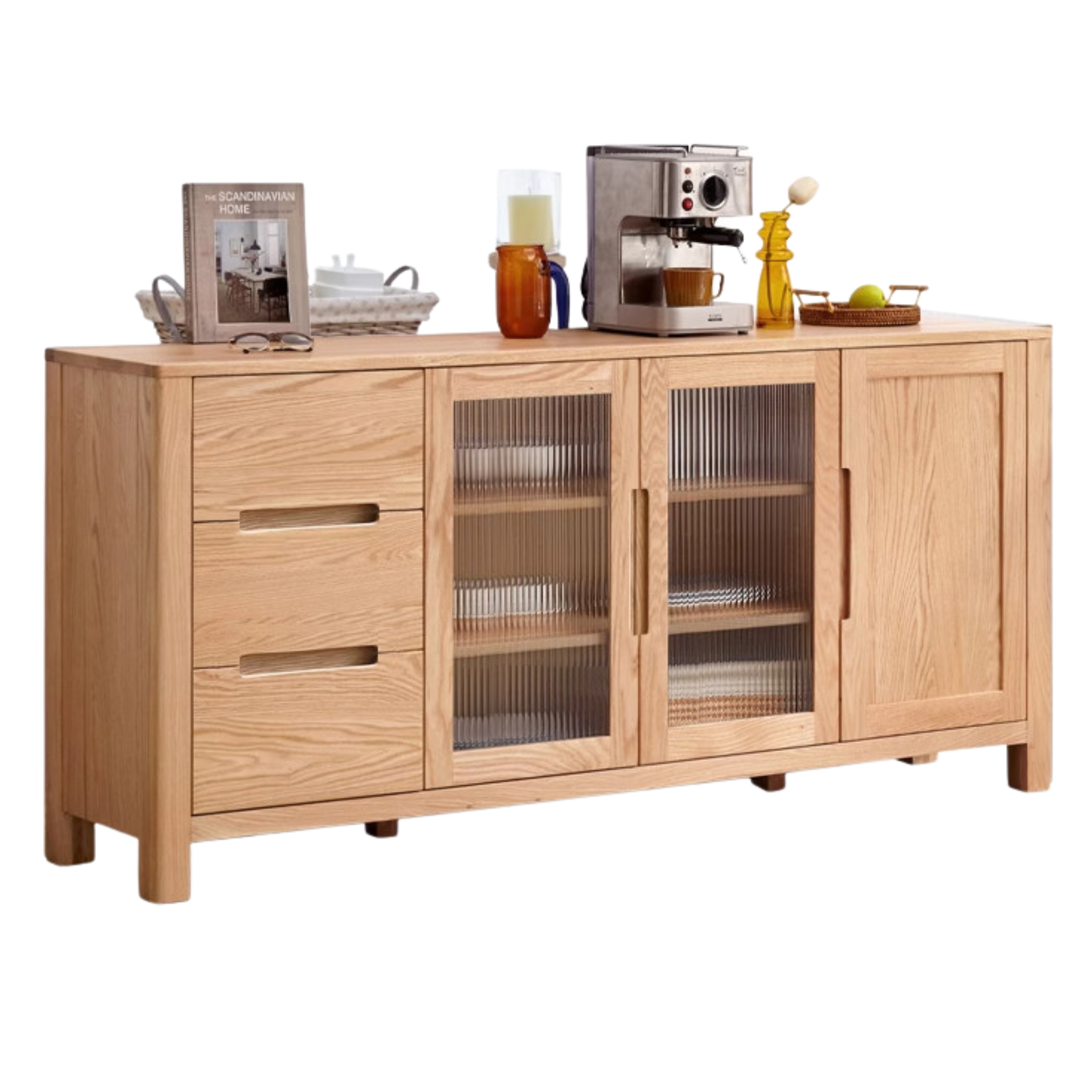 70.9x15.8x32.5 inch / 180x40x82.5сm /Natural Wood Color / sideboard (glass door)
