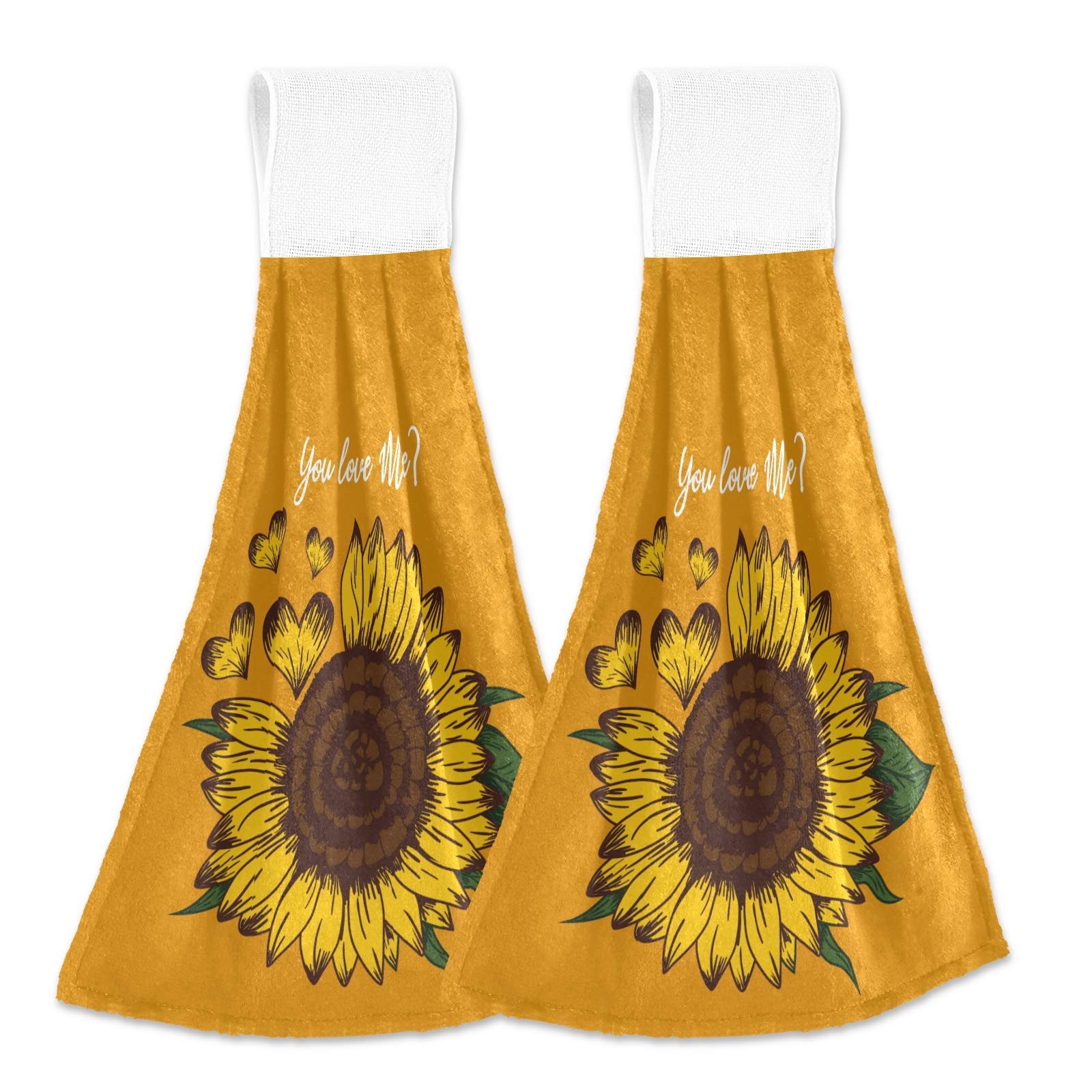 2 Pack Sunflower Microfiber Kitchen Towels with Hanging Loop - Soft Absorbent Hand Towels for Bathroom, Kitchen & Powder Room - Rustic Floral Decor with Valentine Quotes - Perfect for Spring Decor, Dish Drying & Oven Use