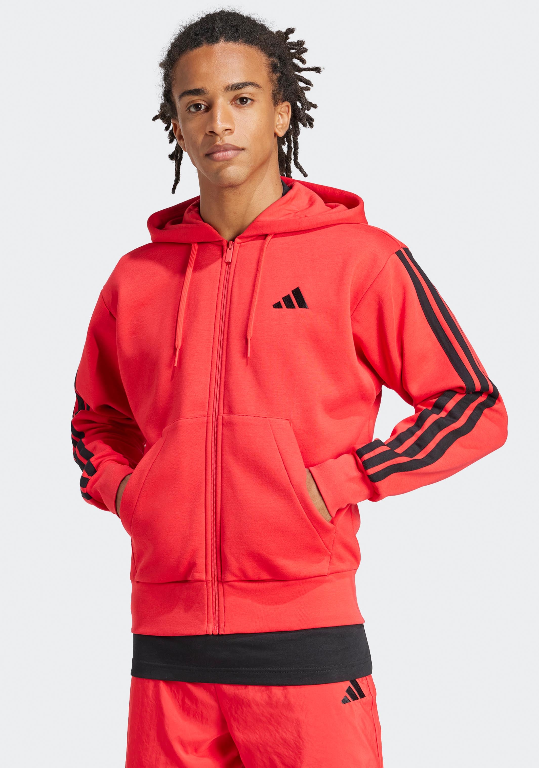 Adidas Men's Essentials 3-Stripes Fleece Full-Zip Hoodie - Warm & Comfortable Athletic Jacket for Running, Gym & Casual Wear